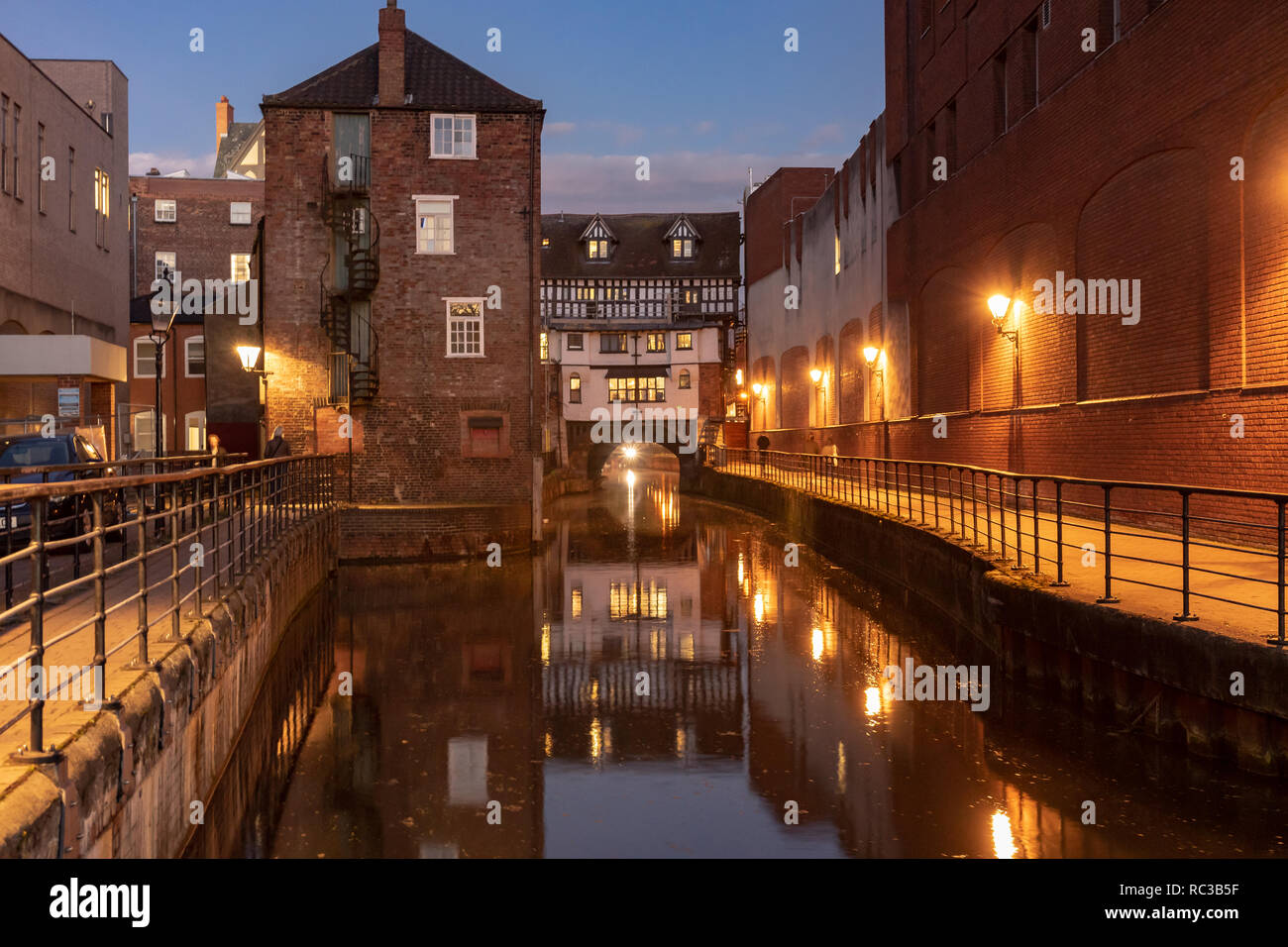 Witham river Lincoln UK passing under the High Street in evening light Stock Photo