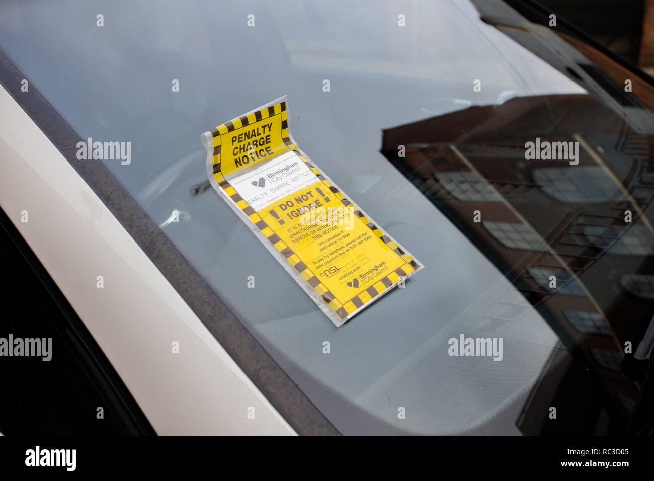 Vehicle with parking ticket stuck to windscreen. Birmingham City