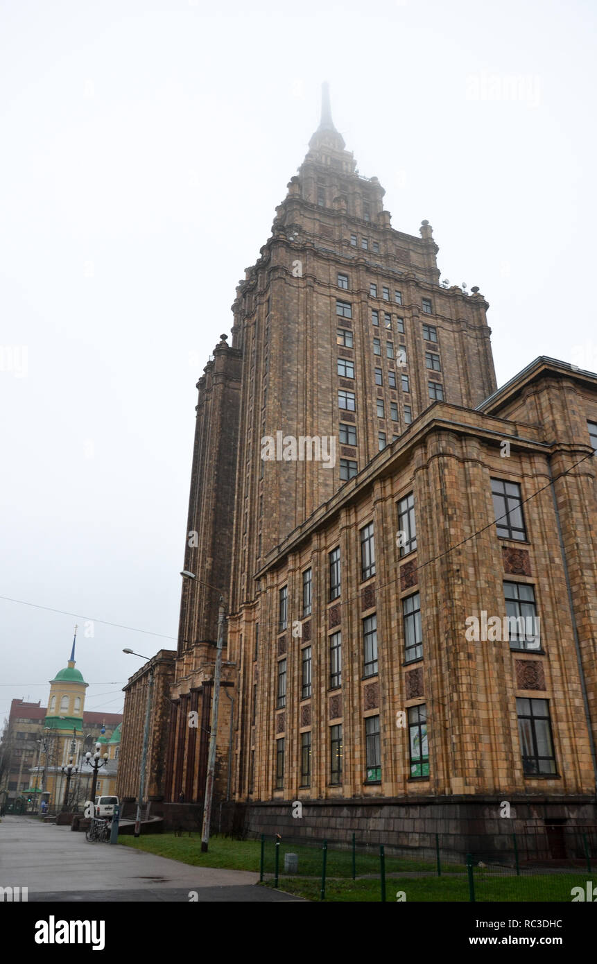 Exterior of Latvian Academy of Sciences, built between 1951 and 1961 in the Stalinist style, Riga, Republic of Latvia, Baltics, December 2018 Stock Photo