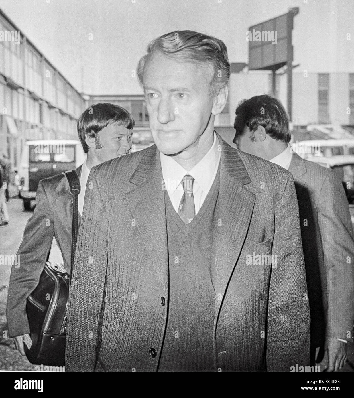 Former Rhodesian prime minister Ian Smith arriving at Heathrow in 1979. Stock Photo