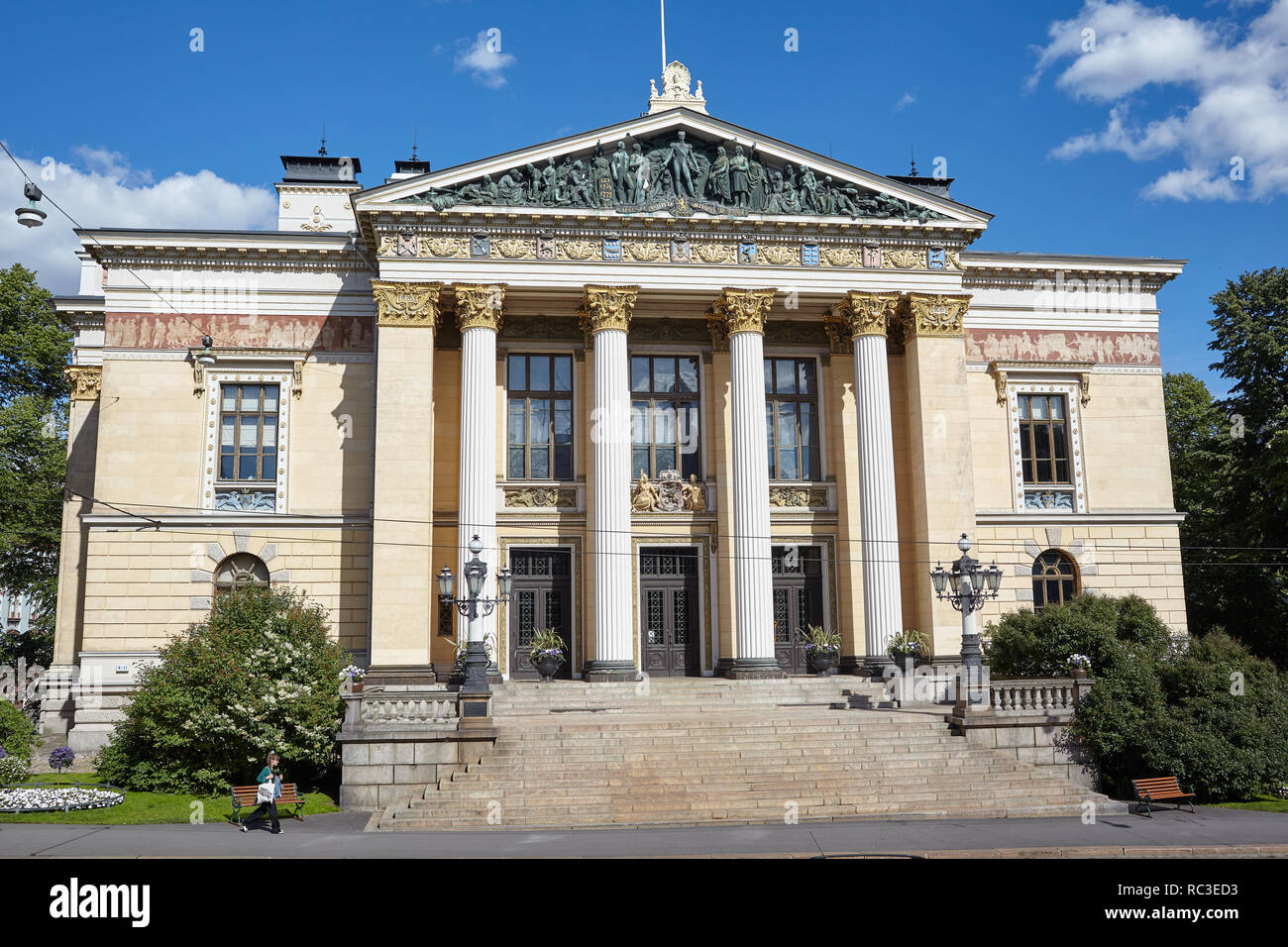 Helsinki, Finland - July 15, 2017: People at House of the Estates in a summer day. From 1891, when it was built, it housed the three commoner estates  Stock Photo