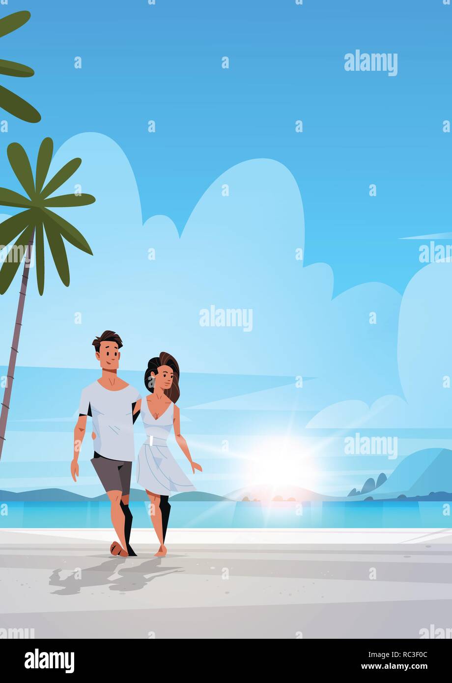 Couple In Love Man Woman Embracing On Tropical Island Sea