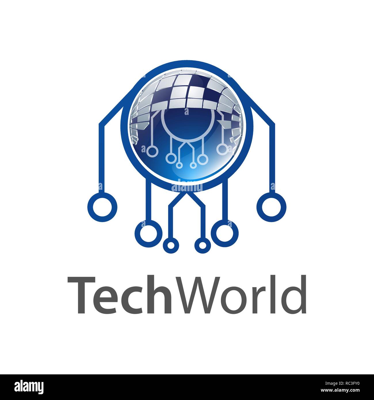 Technology world logo concept design. Symbol graphic template element vector Stock Vector