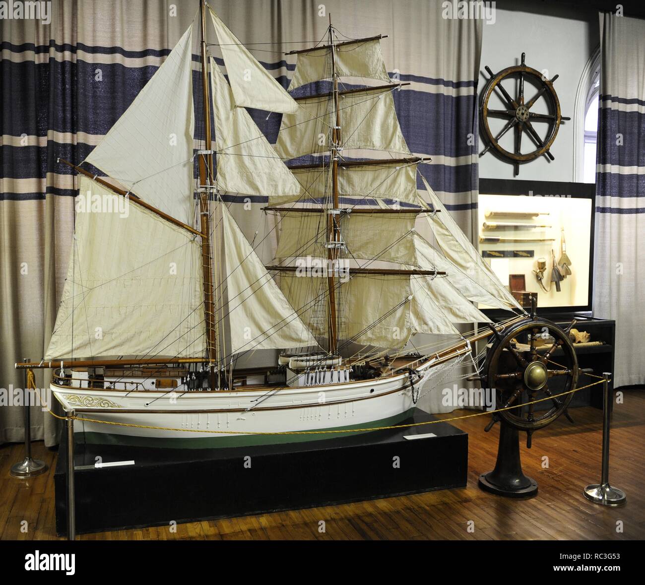 Room dedicated to navigation. Boat model. Museum of History and Navigation. Inside. Riga. Latvia. Stock Photo