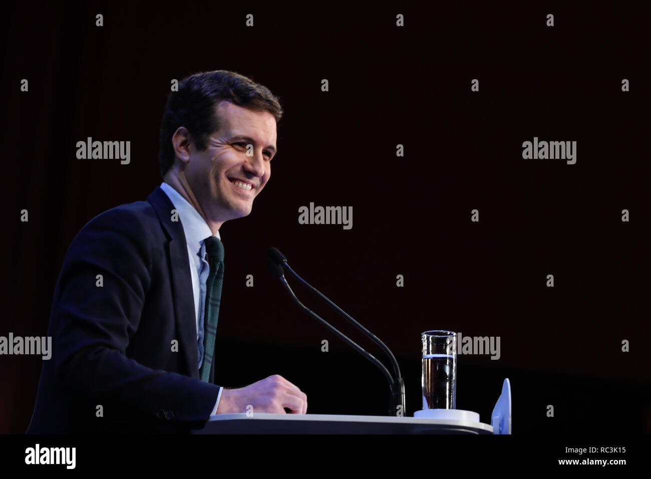 Madrid, Spain. 13th Janaury 2019. PABLO CASADO, President of the National Popular Party presenting the candidates to the assistants. The PP of Madrid has celebrated this Sunday a multitudinous act in the theater Goya the presentation of José Luis Martínez-Almeida and Isabel Díaz Ayuso that will be the candidates of the PP to the City council and the Community of Madrid, respectively, for the next regional and local elections of May on Jan 13, 2019 in Madrid, Spain Credit: Jesús Hellin/Alamy Live News Stock Photo