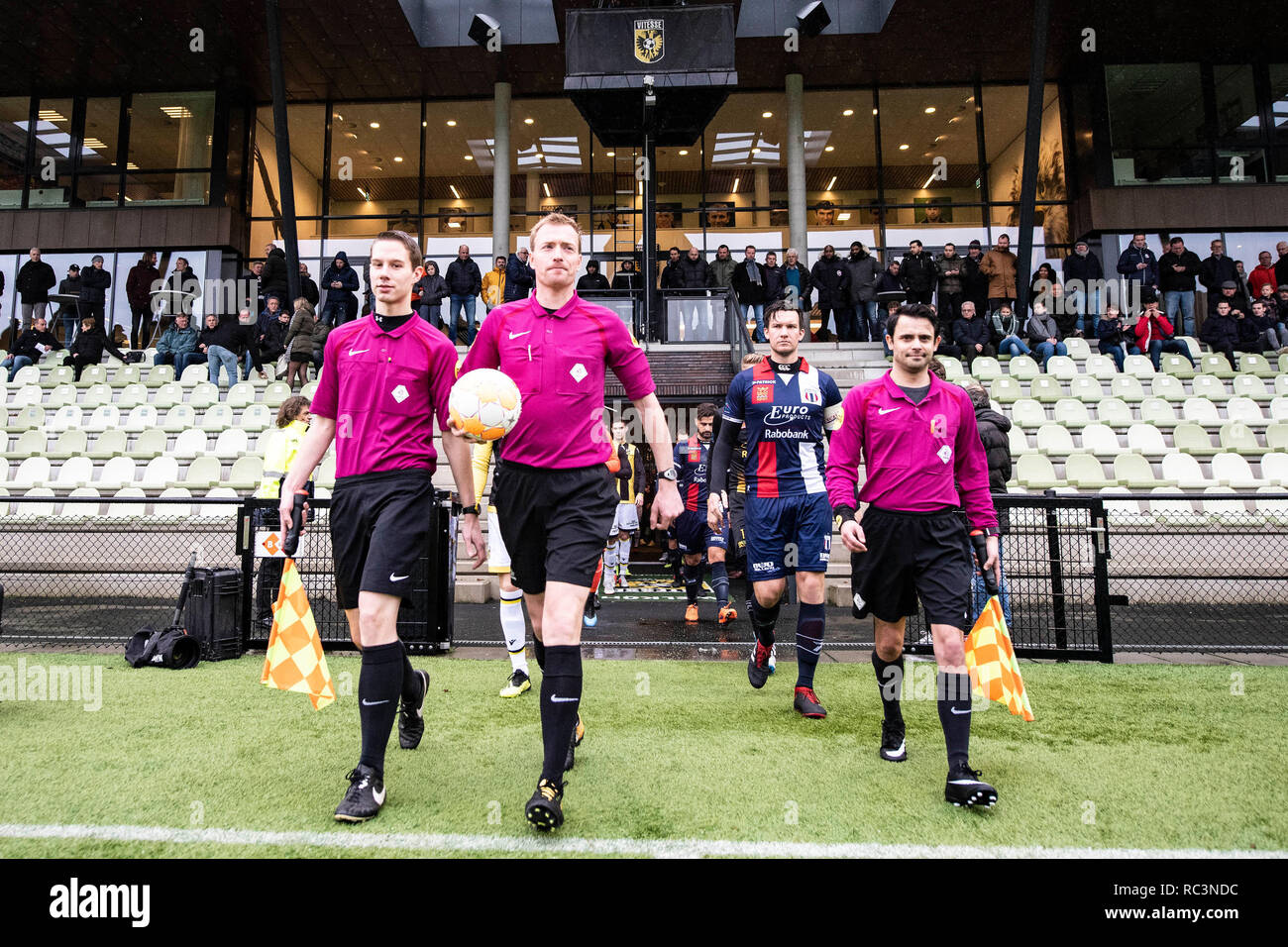 ARNHEM, 12-01-2019, Papendal, season 2018 / 2019, Dutch Tweede Divisie, referee F. De Winter with his assistant referees before the match Jong Vitesse - Excelsior Maassluis 1-3 Stock Photo