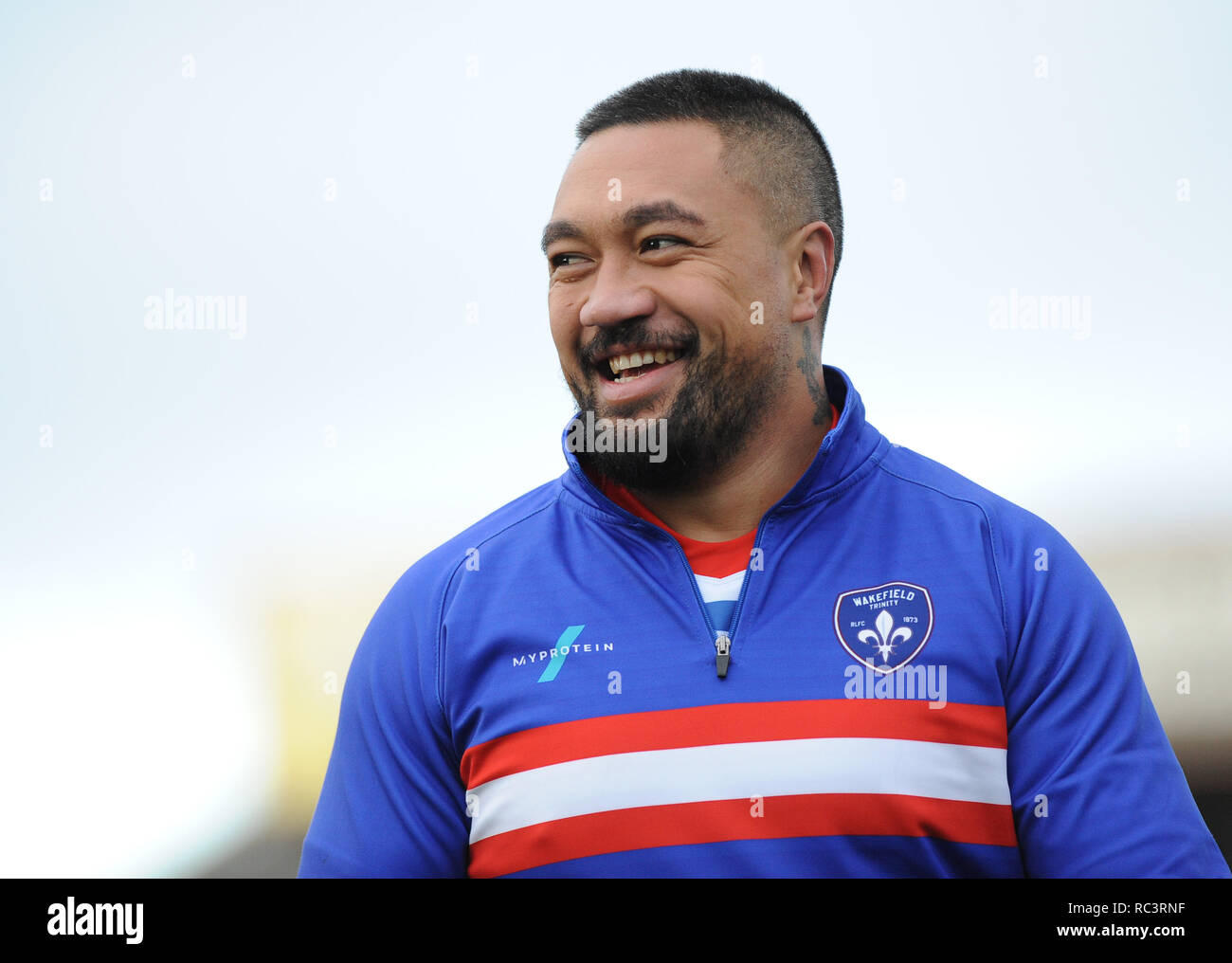 Wakefield, UK. 13 January 2019. Mobile Rocket Stadium, Wakefield, England; Rugby League Danny Kirmond and Danny Washbrook Testamonial, Wakefield Trinity vs Hull FC; Wakefield Trinity's Tinirau Arona. Credit: Dean Williams/Alamy Live News Stock Photo