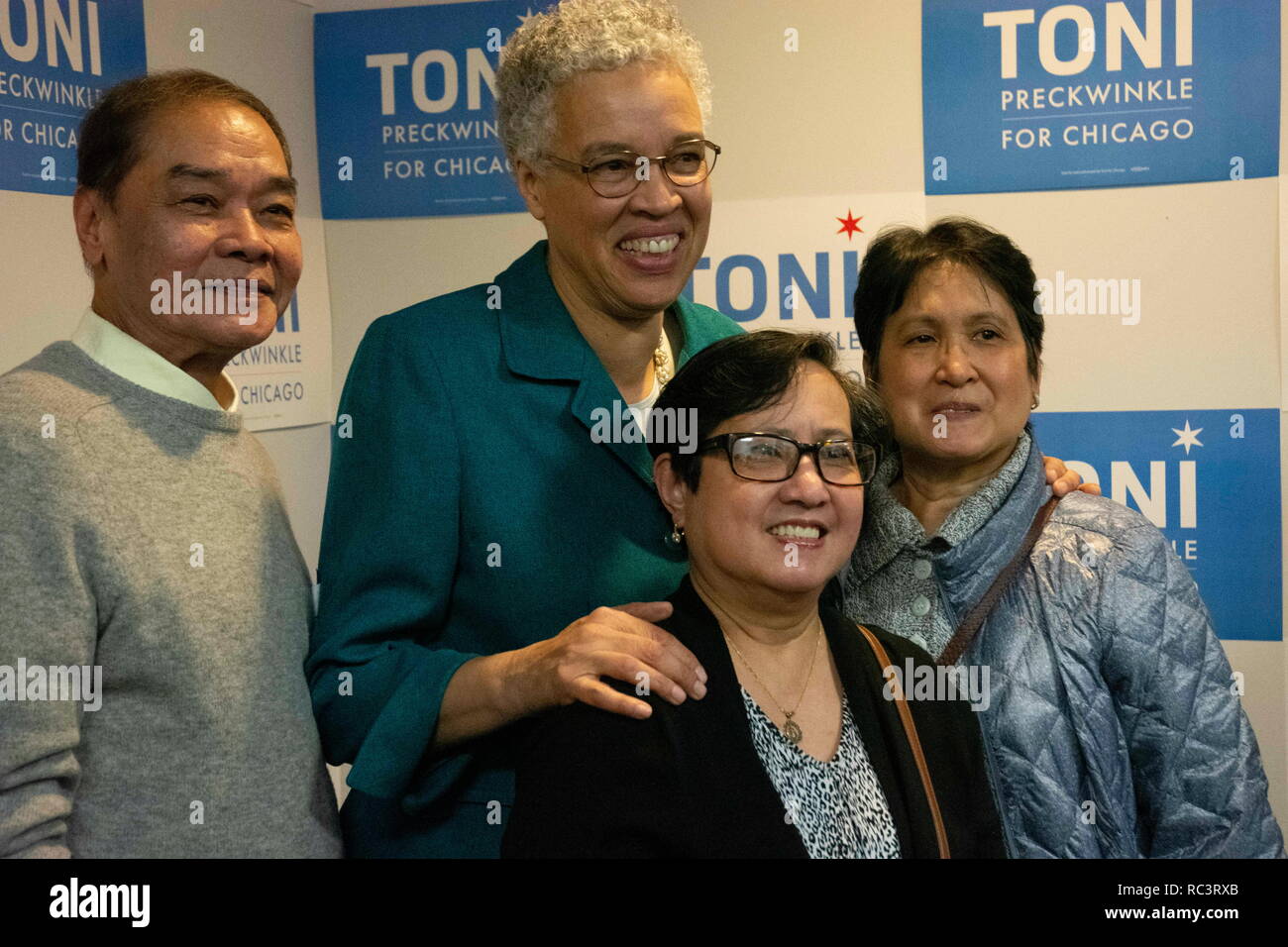 Chicago, Illinios, USA. 12th Jan, 2019. Chicago mayoral candidate TONI PRECKWINKLE poses with her supporters at the grand opening of her Northside campaign office. Credit: Karen I. Hirsch/ZUMA Wire/Alamy Live News Stock Photo