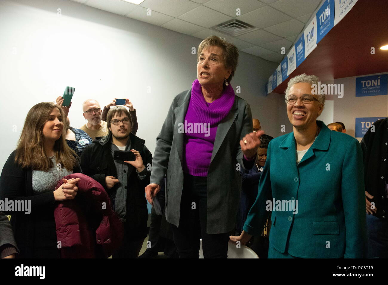 Chicago, Illinios, USA. 12th Jan, 2019. Democratic Congresswoman Jan Schakowski with TONI PRECKWINKLE, mayoral candidate at the grand opening of Preckwinkle's Northside office. Credit: Karen I. Hirsch/ZUMA Wire/Alamy Live News Stock Photo
