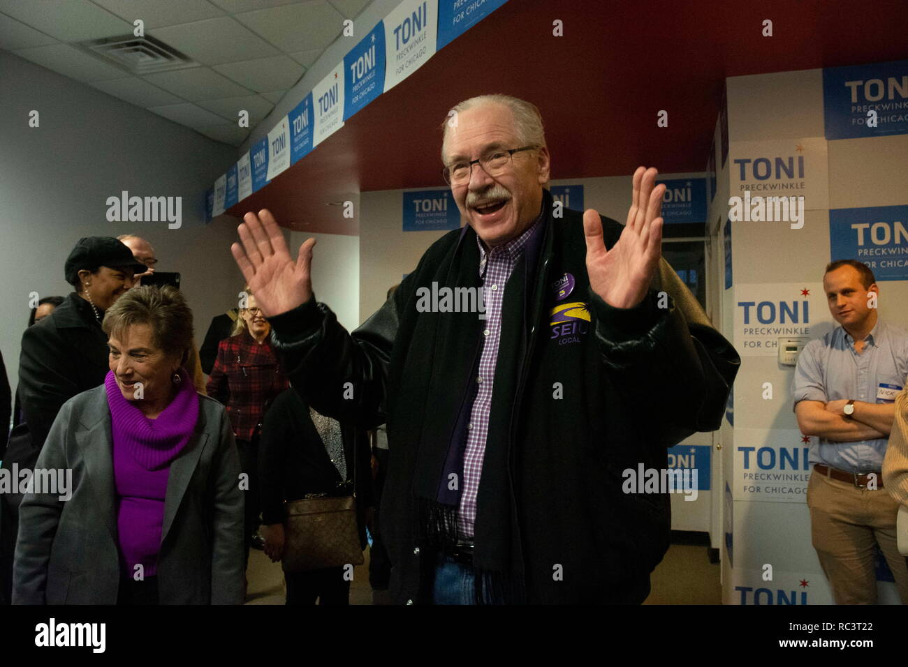 Chicago, Illinios, USA. 12th Jan, 2019. SEIU president Tom Balanoff throws the support of his union to Toni Preckwinkle. Credit: Karen I. Hirsch/ZUMA Wire/Alamy Live News Stock Photo
