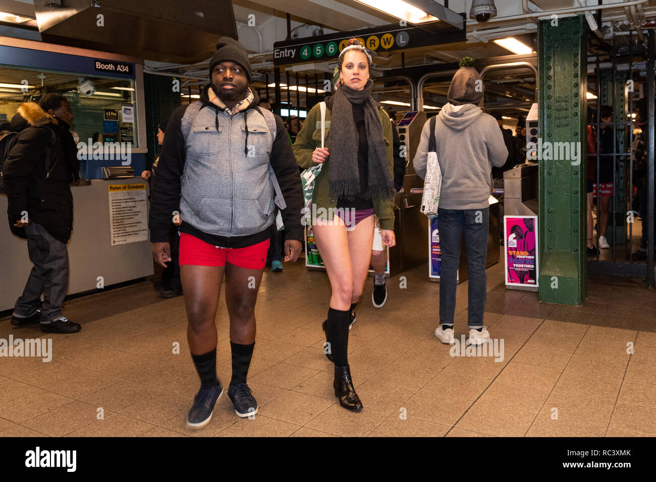 Subway riders without pants participating in the annual No Pants Subway  Ride, at the Union Square subway station in New York City Stock Photo -  Alamy