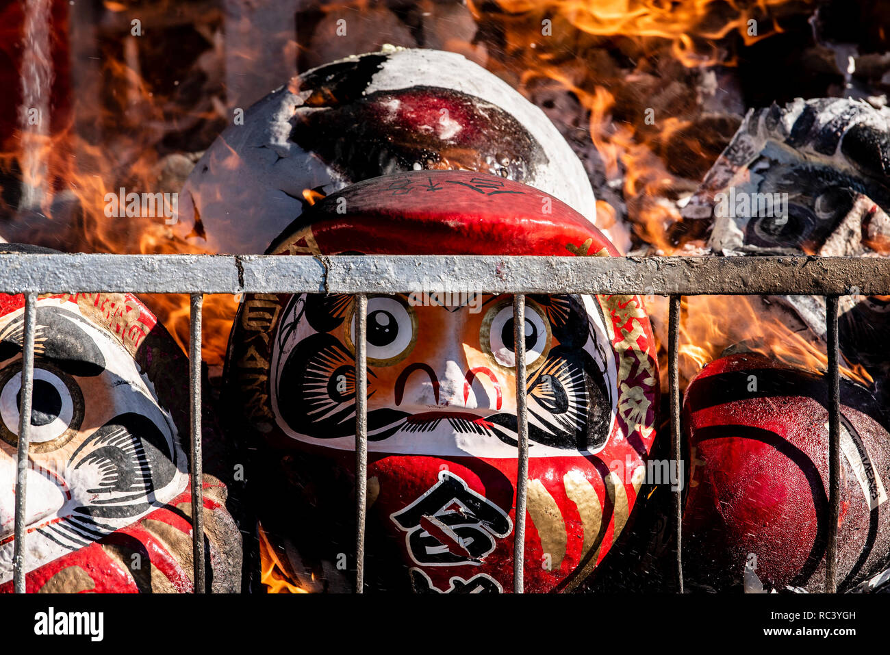 JANUARY 13, 2019 People burn 10,000 Daruma dolls in a daruma kuy