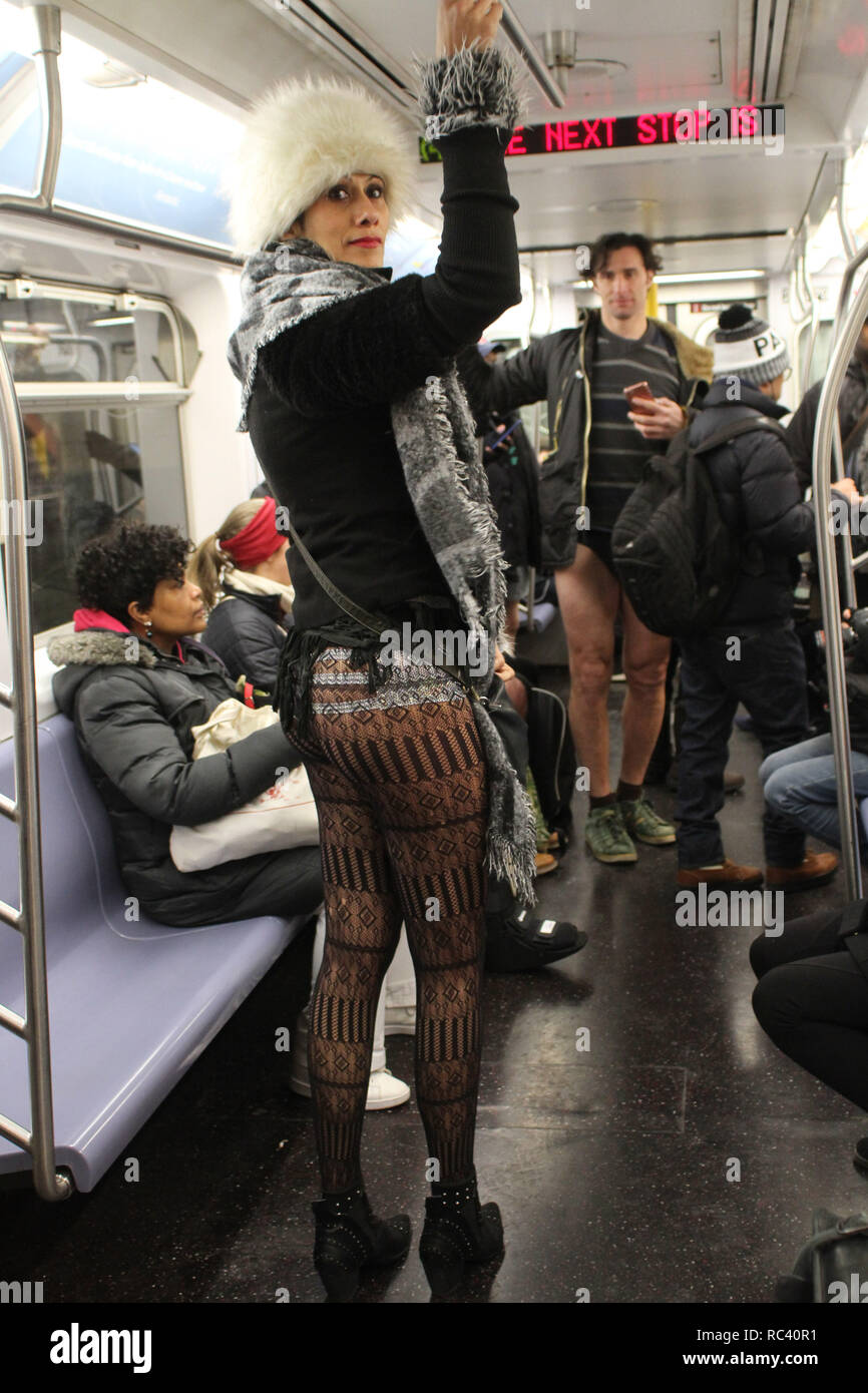 New York, New York, USA. 13th Jan, 2019. Woman wear lace leggings during  the18th Annual No Pants Subway Ride in New York. Credit: Bruce Cotler/Globe  Photos/ZUMA Wire/Alamy Live News Stock Photo 