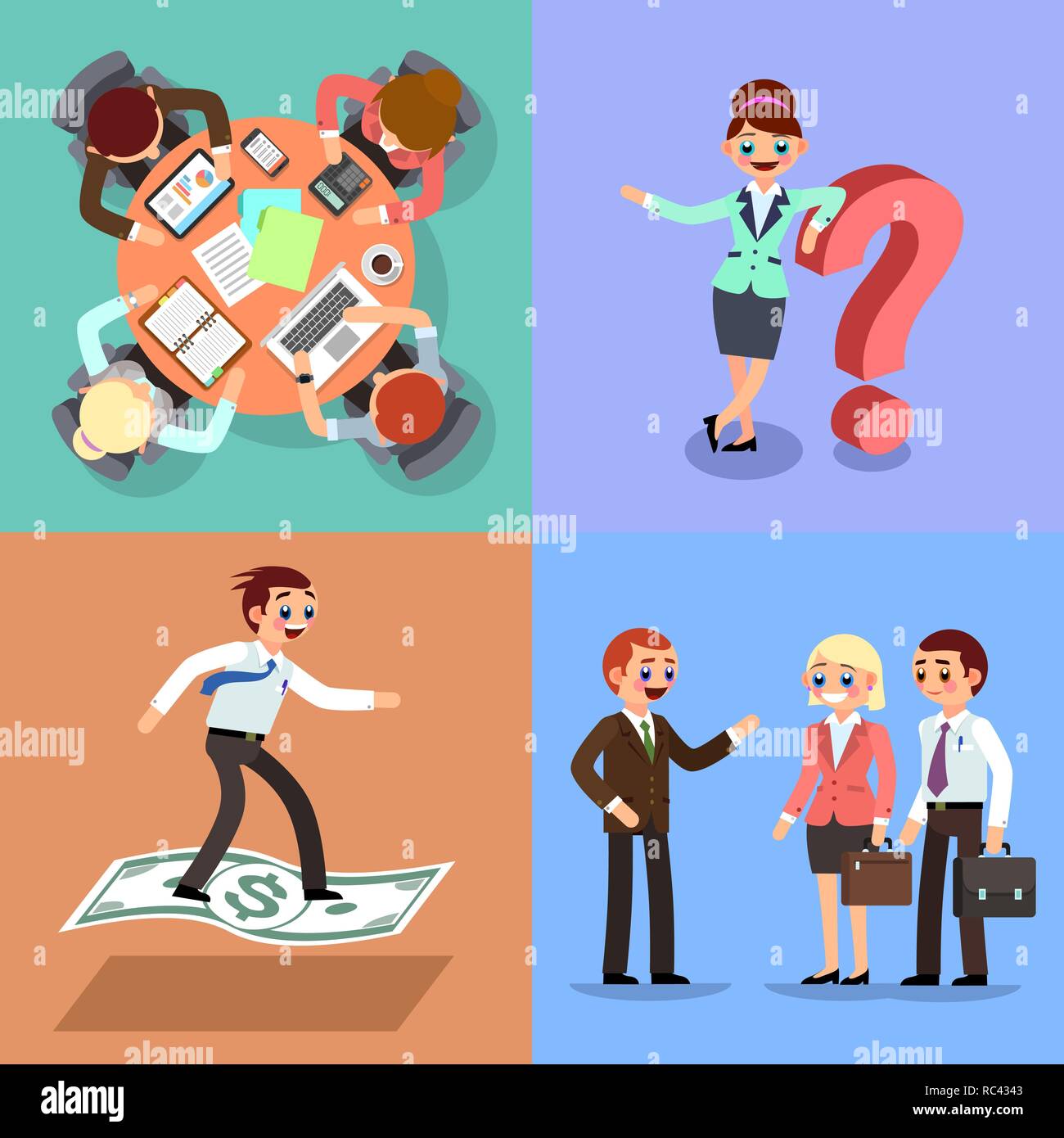 Set of business illustration. Working men and women. Stock Vector