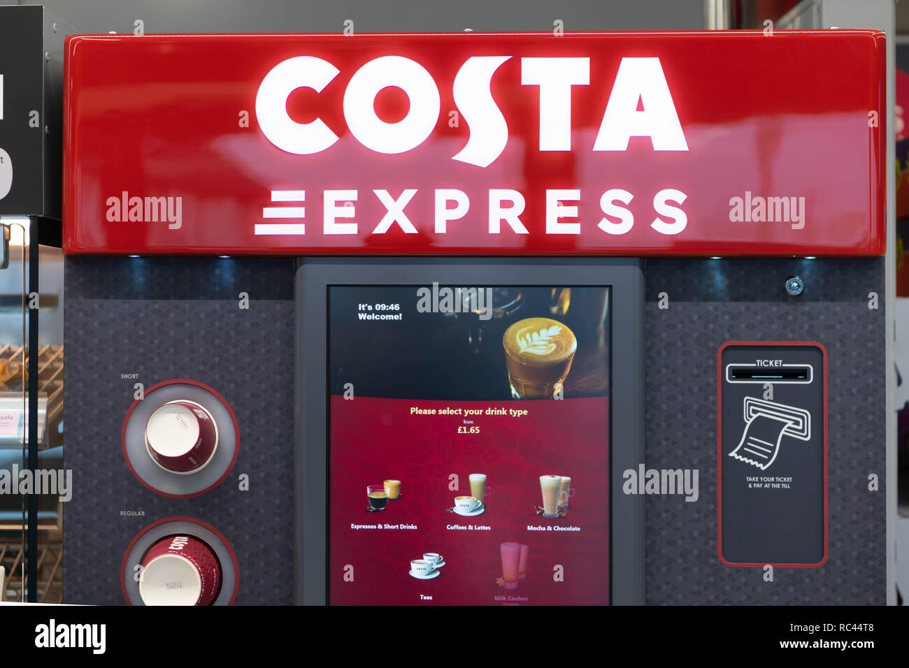 A Costa Express coffee machine in a UK supermarket. Stock Photo