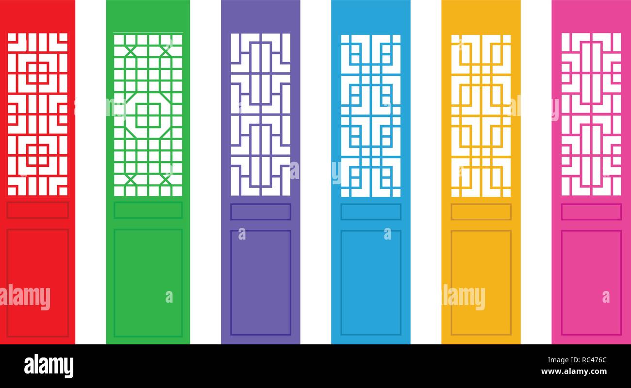 Rectangle Chinese door with pattern , vector art Stock Vector