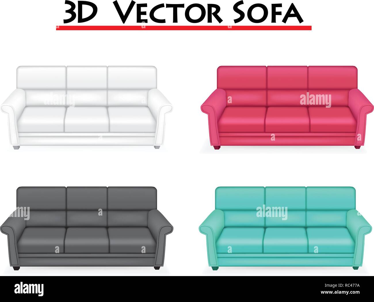 Isolated 3D Vector Sofa on white background, vector art Stock Vector