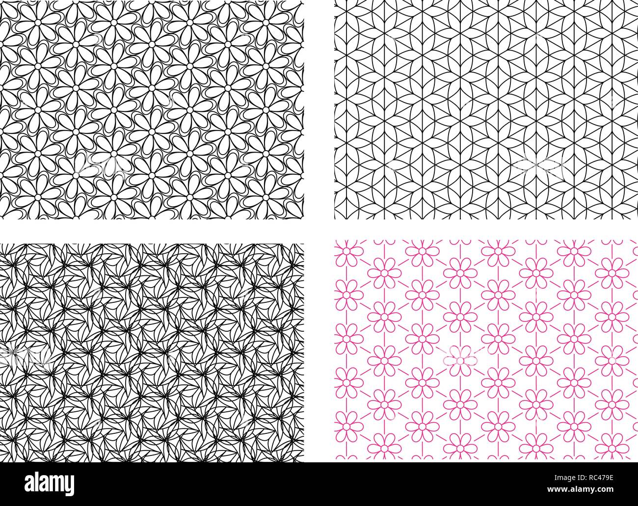 Seamless flower pattern in linear style, vector art Stock Vector