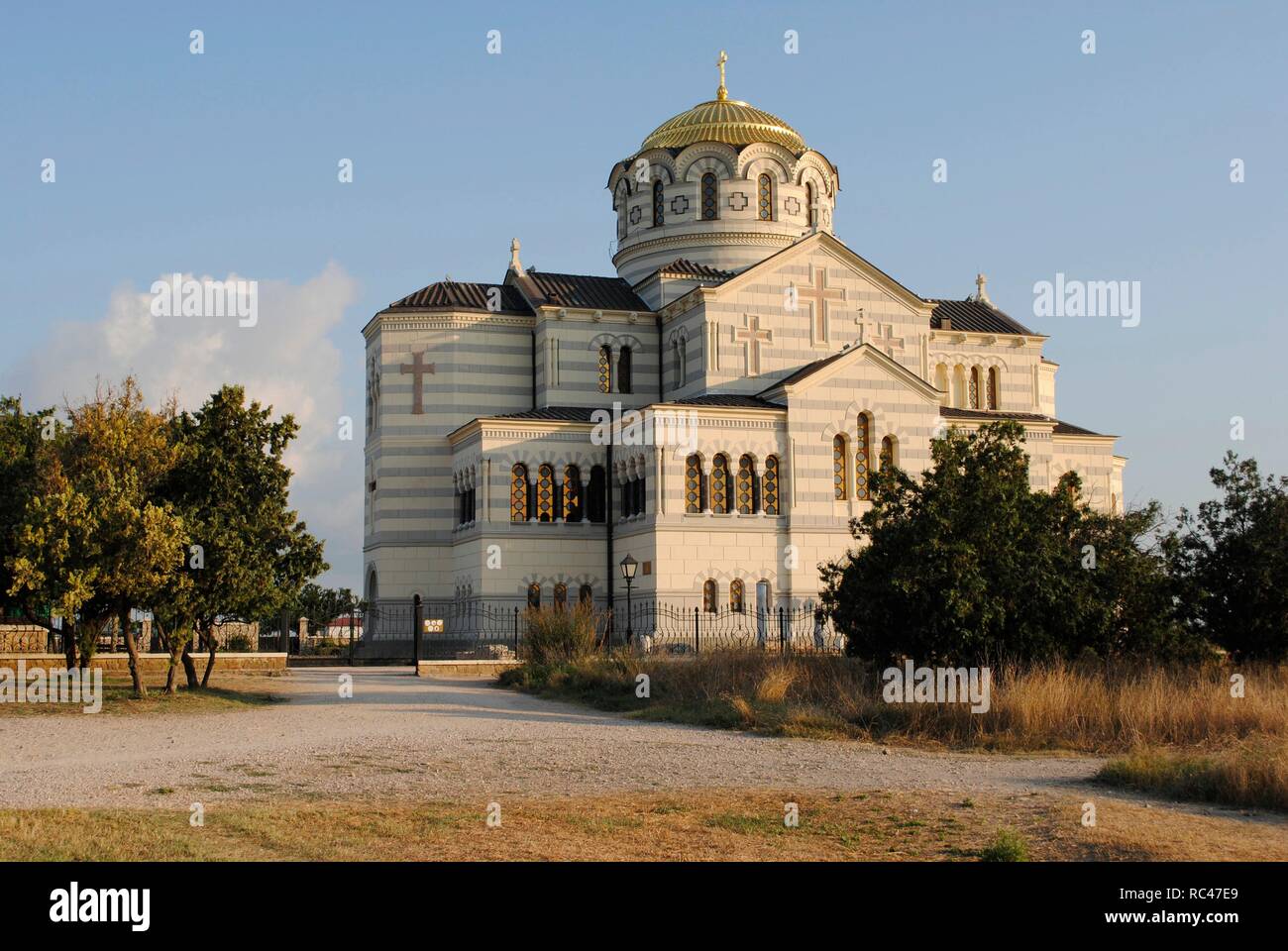Ukraine. Saint Vladimir Cathedral. Neo-Byzantine Russian Orthodox Church built at 19th century. Reconstructed at 21th century by E. Osadchiy. Exterior. Chersonesus Taurica. Sevastopol. Stock Photo