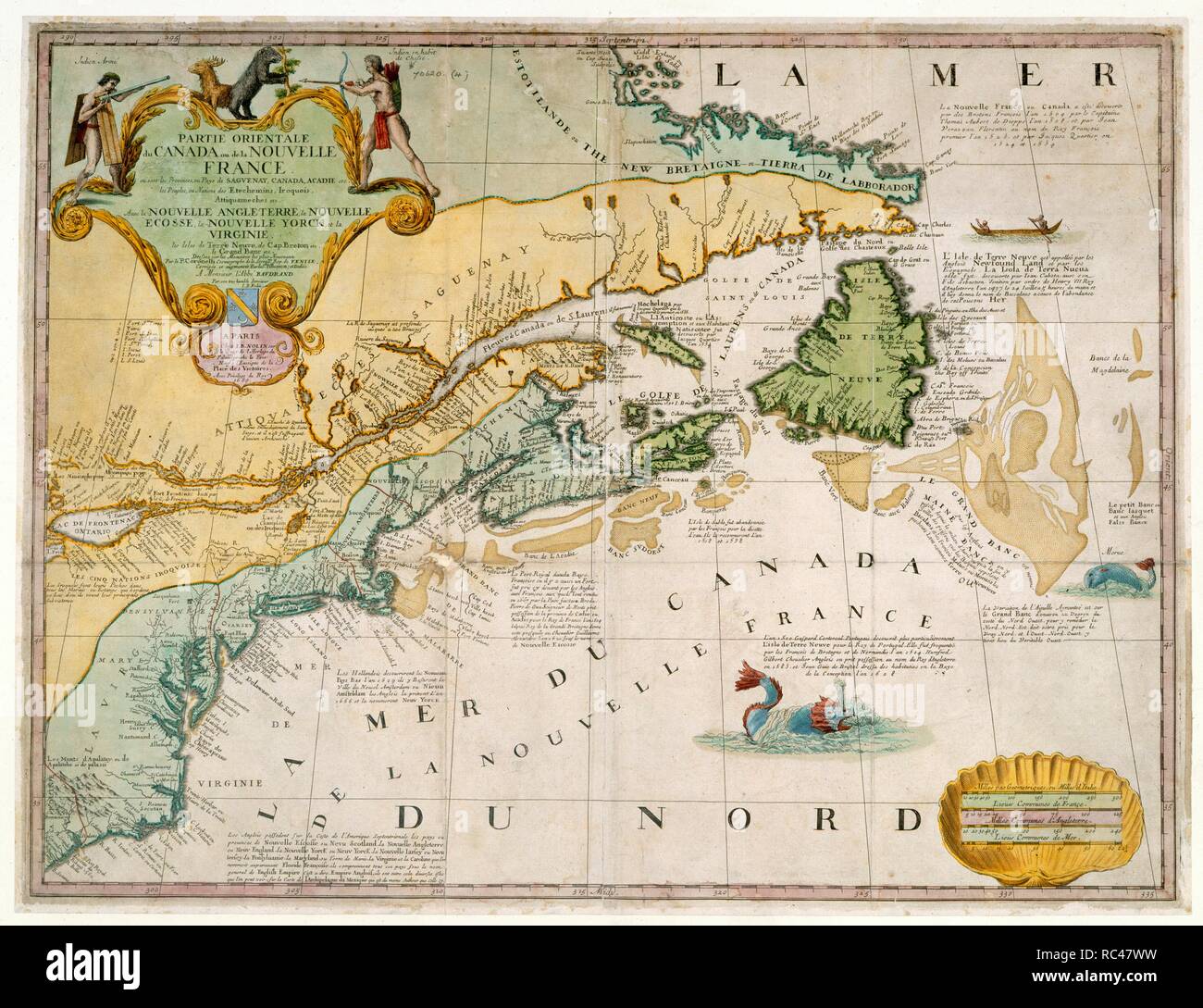 Map of East Coast of Canada, published in 1745. . Partie occidentale de la Nouvelle France ou Canada Par M. Bellin. Paris, Nuremberg, & Londres. Published in 1745. Source: Maps*70620 4. Language: French. Stock Photo