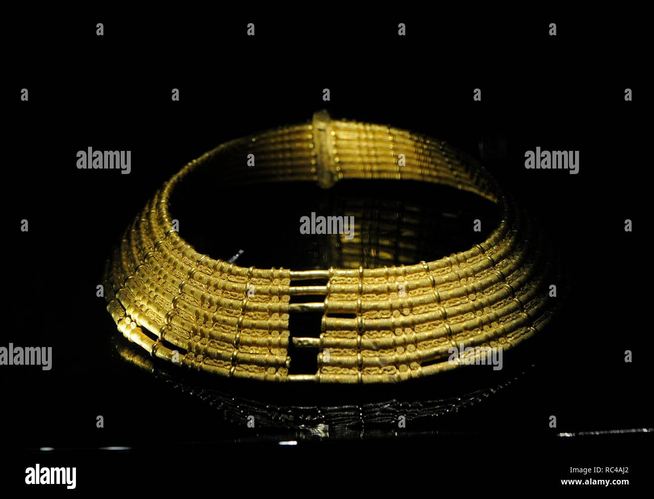 Viking gold collar with seven rings. 7th century. Migration period. From Vastergotland. Sweden. Historical Museum. Stockholm. Sweden. Stock Photo