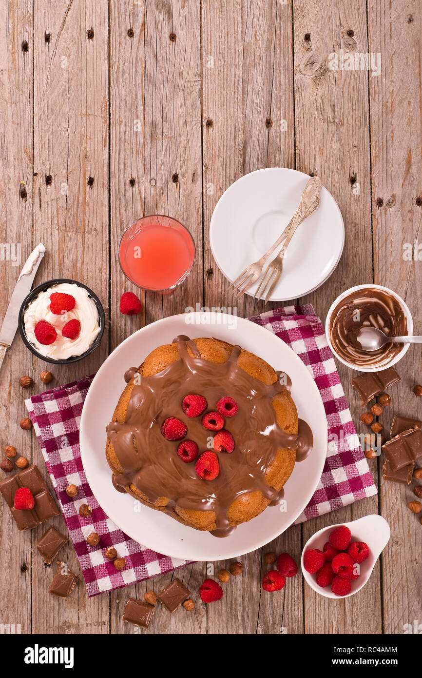 Chocolate cake with raspberries Stock Photo - Alamy