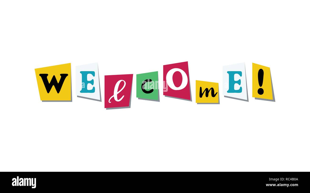 Welcome greeting phrase in papercut colorful letters Stock Vector