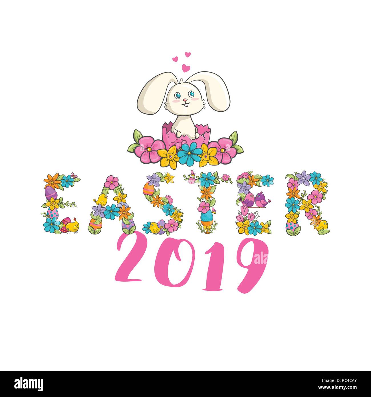 Easter Christian church festival card with cute bunny Stock Vector