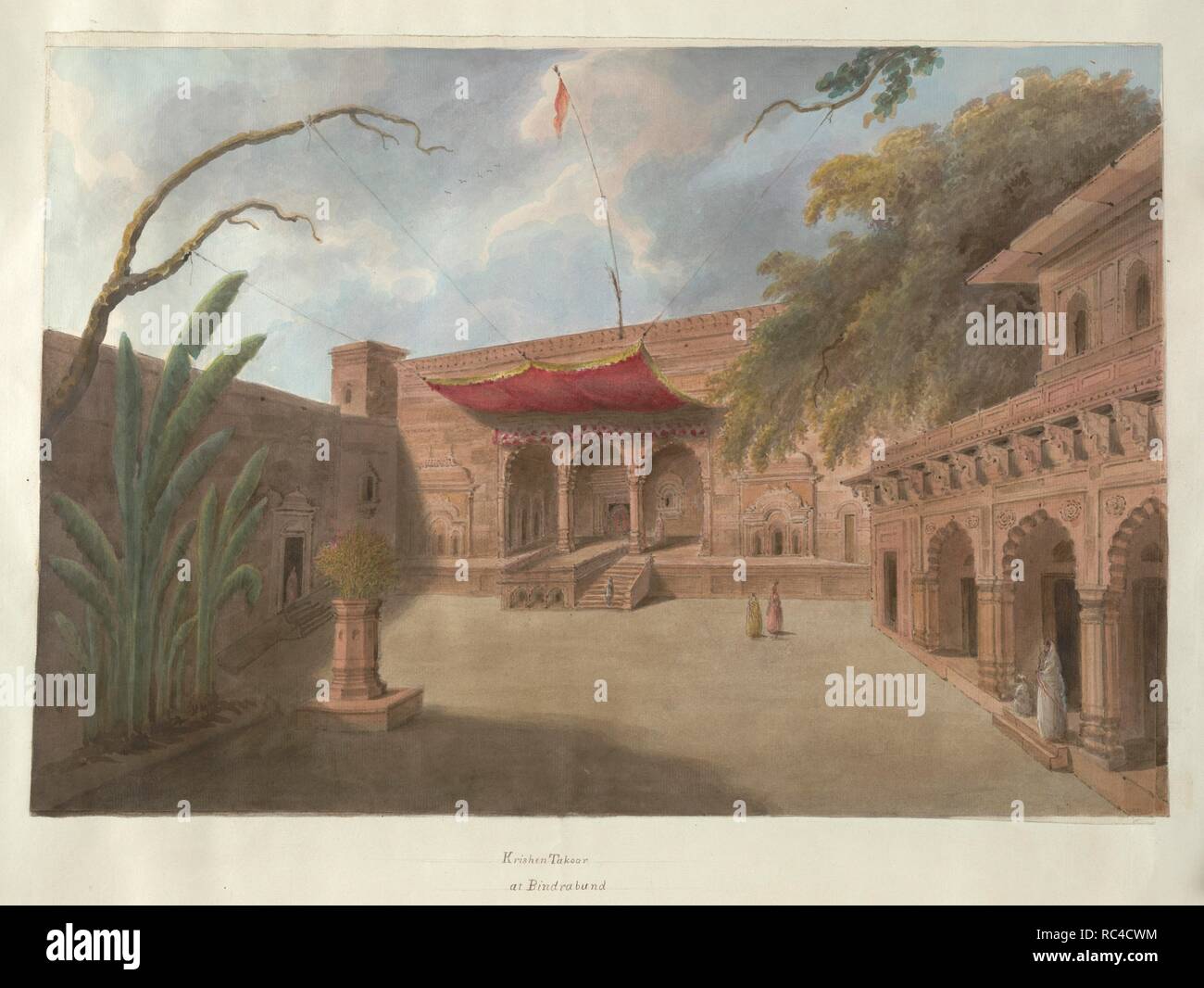 Courtyard of a temple at Brindaban. Hastings Albums. 1815. watercolour. Source: Add.Or.4840. Language: English. Author: SITA RAM. Stock Photo