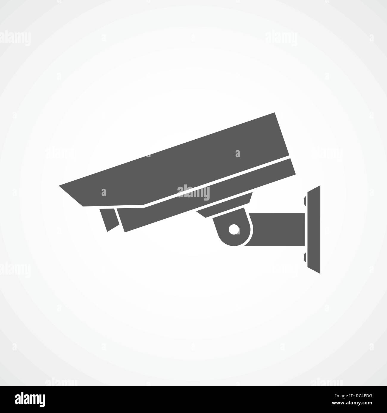 Security camera icon in flat design. Vector illustration. Gray camera, isolated on light background. Stock Vector