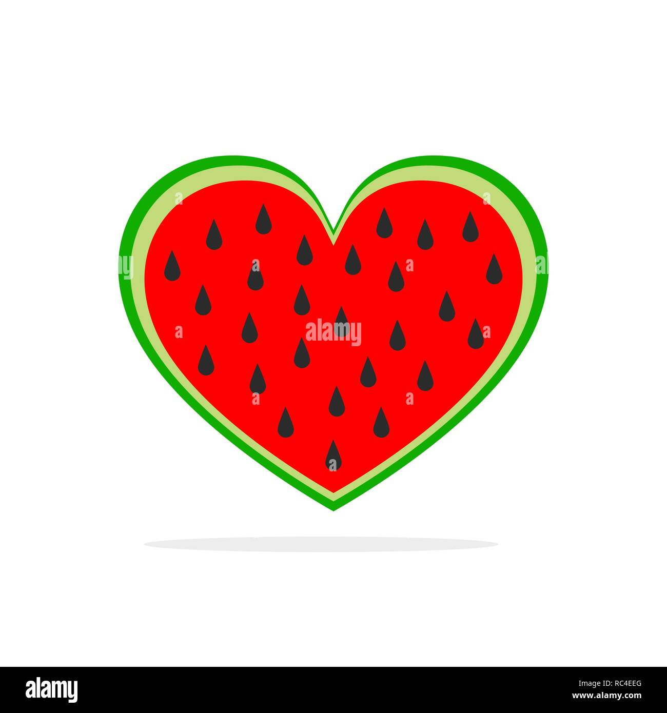Watermelon in the shape of heart. Vector illustration. Watermelon in flat design isolated Stock Vector