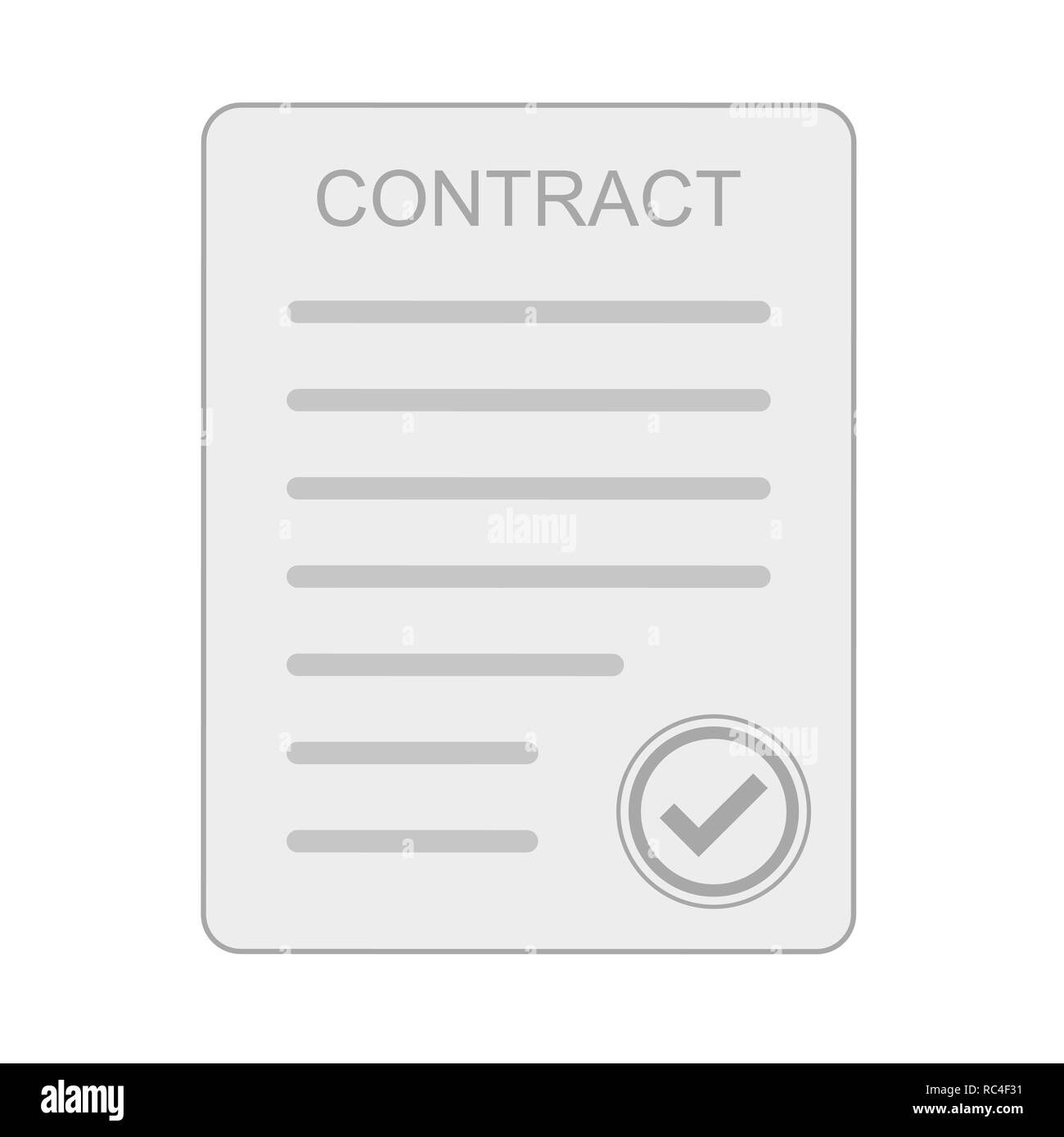 Gray contract icon in flat design. Vector illustration. Business contract symbol, isolated on white background. Stock Vector