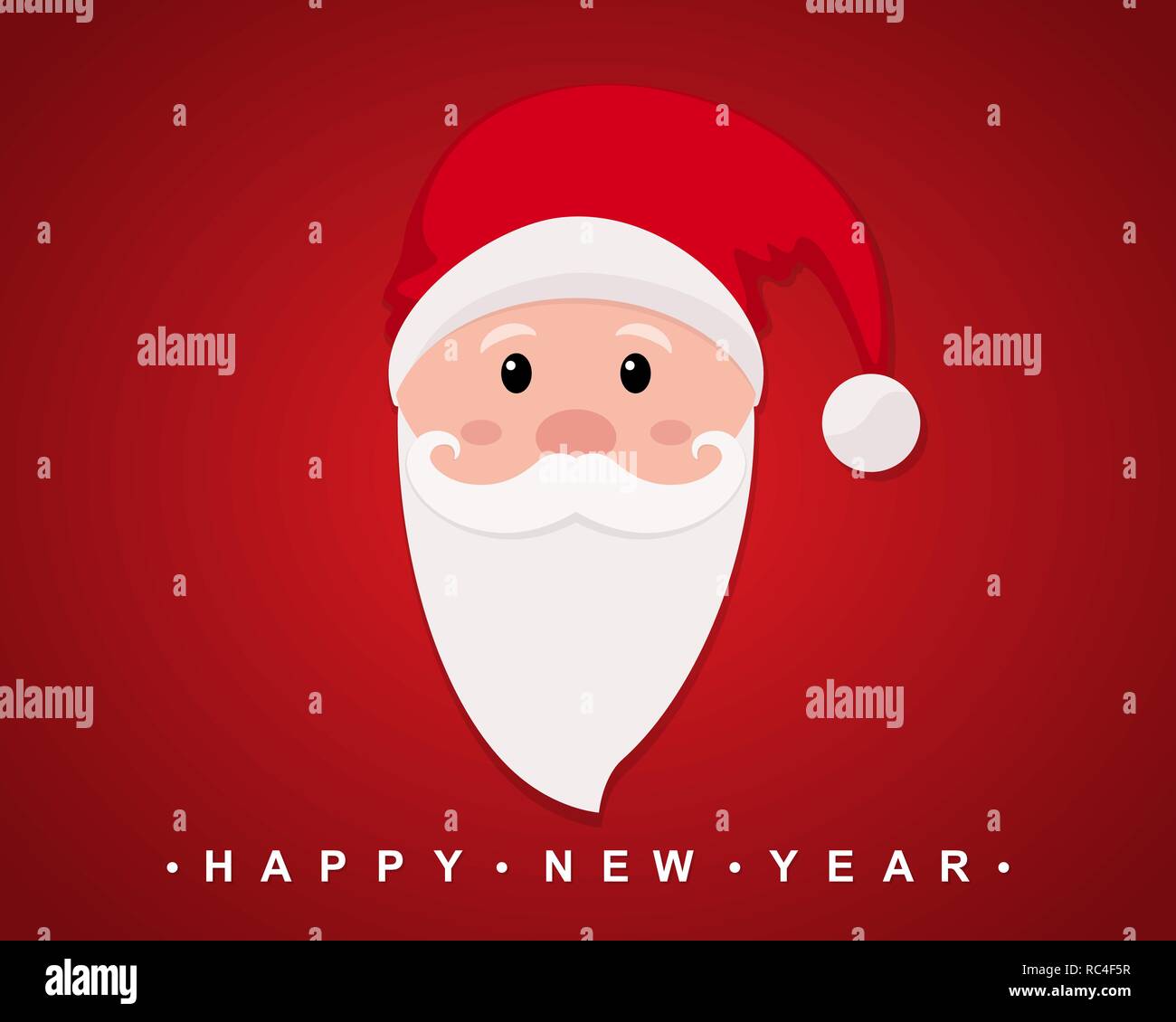 The face of Santa Claus with a beard and mustache on red background. Vector illustration. Happy New Year icon. Stock Vector