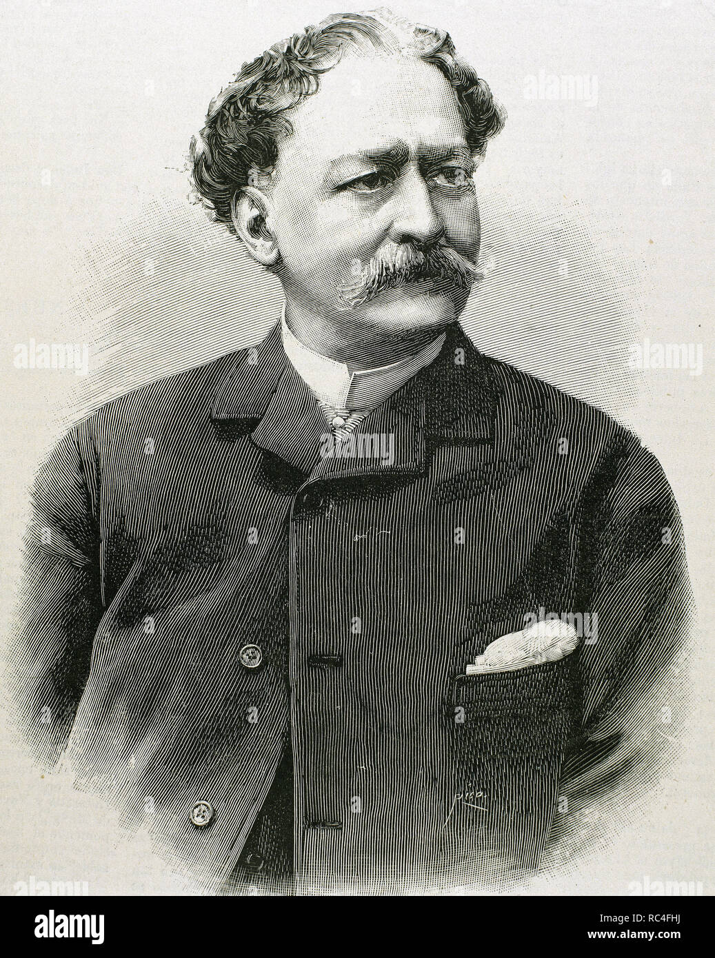 Angoloti, Joaqui´n. Spanish jurist. President of the Chamber of Commerce, Industry and Navigation of Madrid. Engraving by Rico. Stock Photo