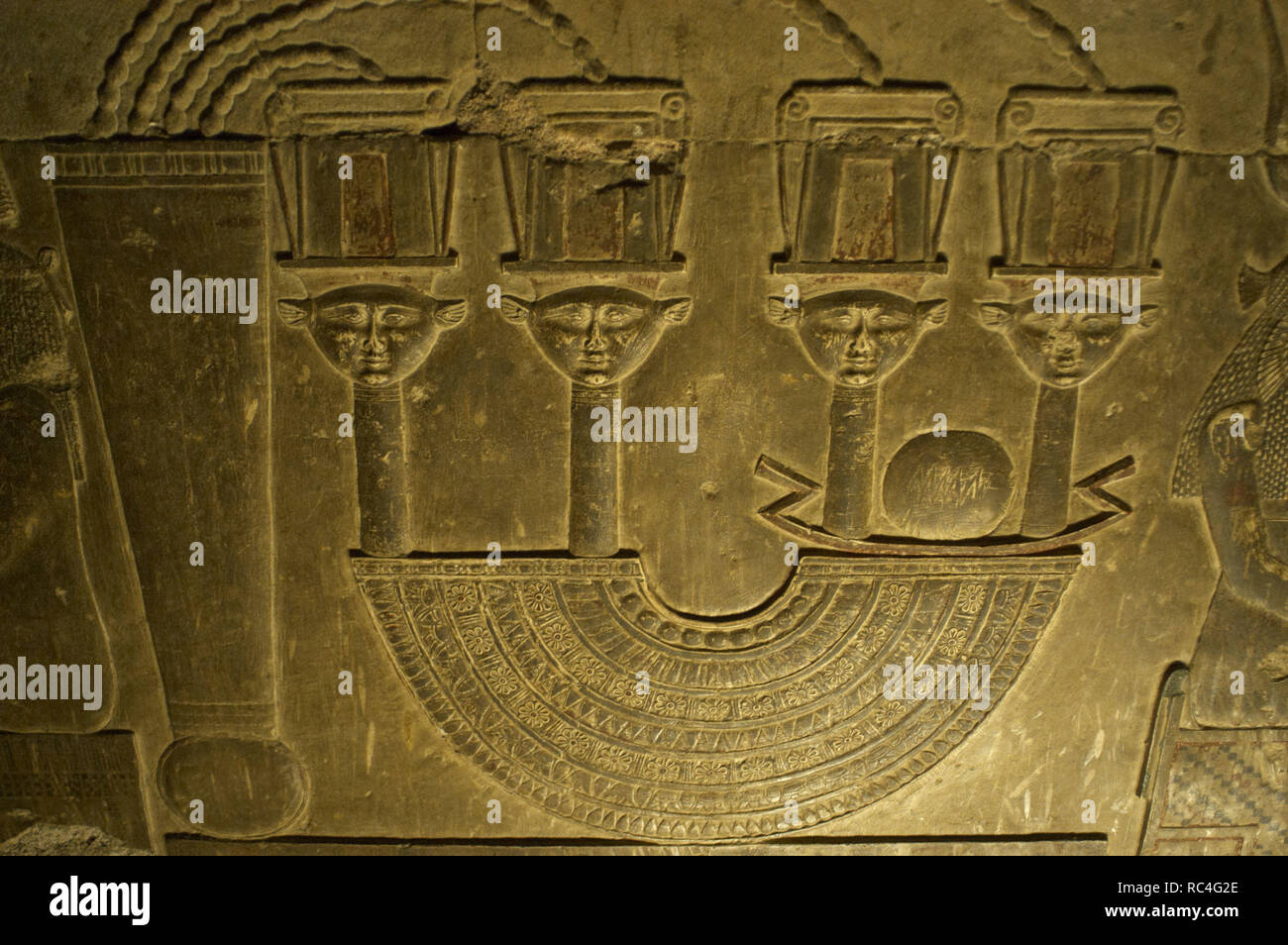 Egyptian Art. Dendera. Hathor Temple. Relief depicting a menat necklace ...