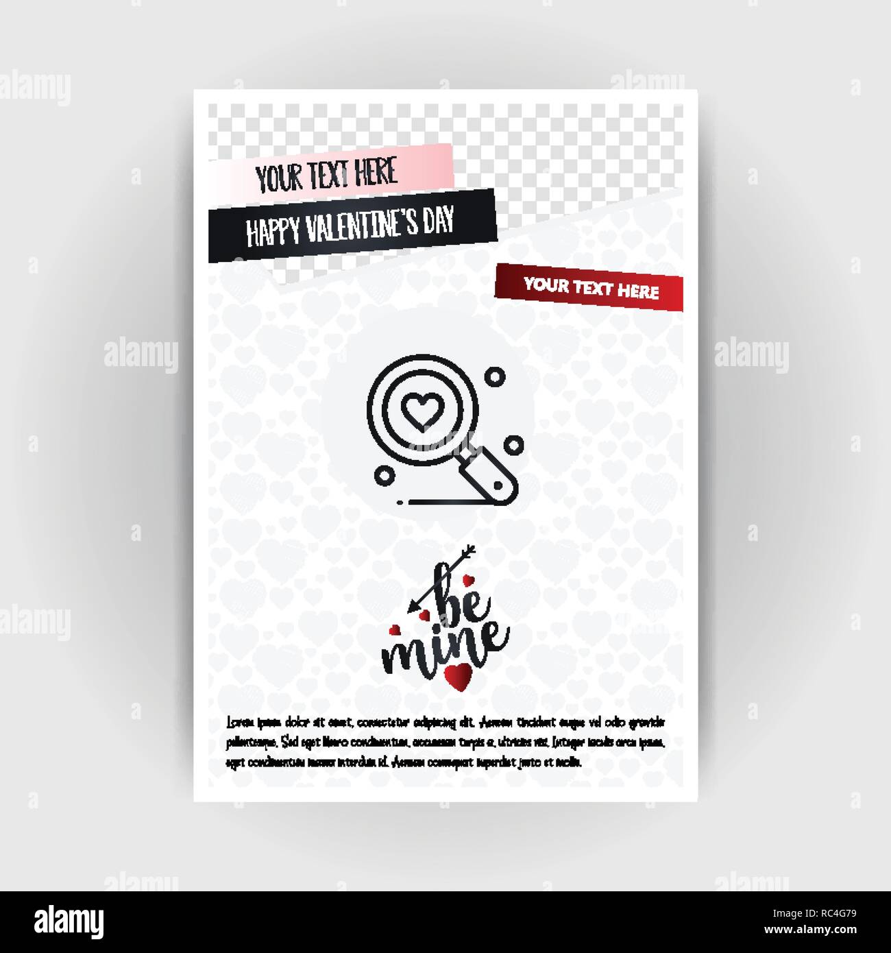 Valentine's Day Love Poster Template. Place for Images and text, vector illustration Stock Vector