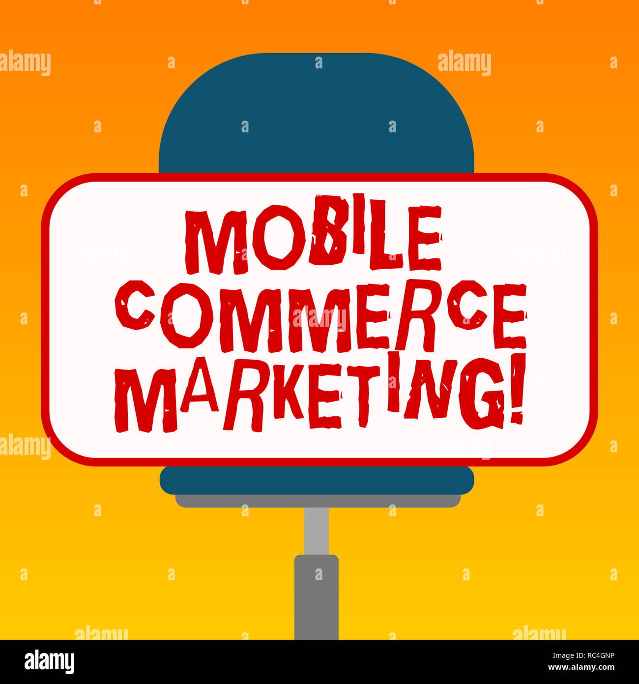 Handwriting text Mobile Commerce Marketing. Concept meaning Trading goods through wireless handheld devices Blank Rectangular Shape Sticker Sitting Ho Stock Photo