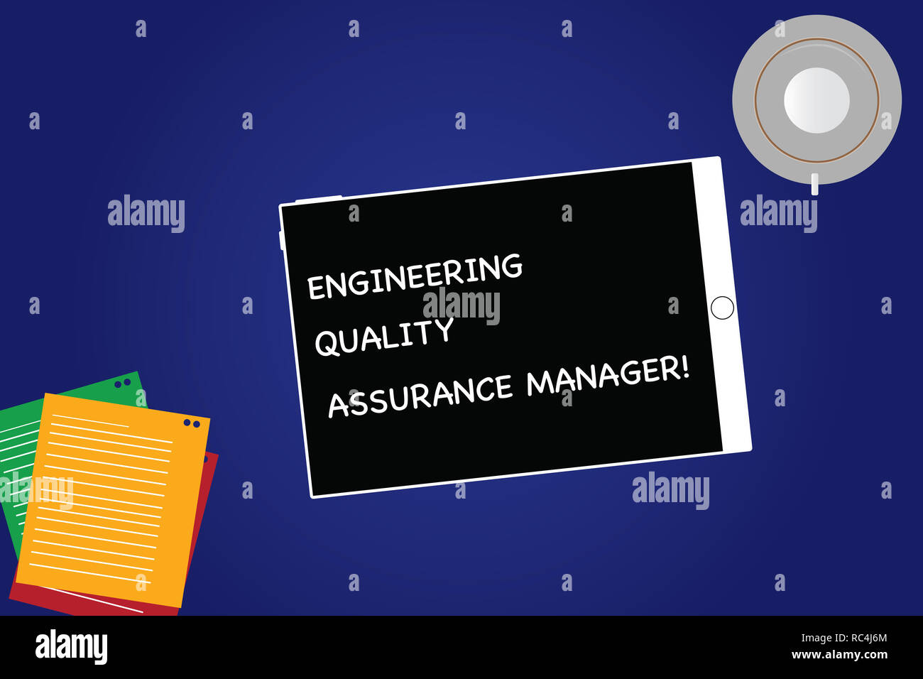 Handwriting text Engineering Quality Assurance Manager. Concept meaning Evaluation production