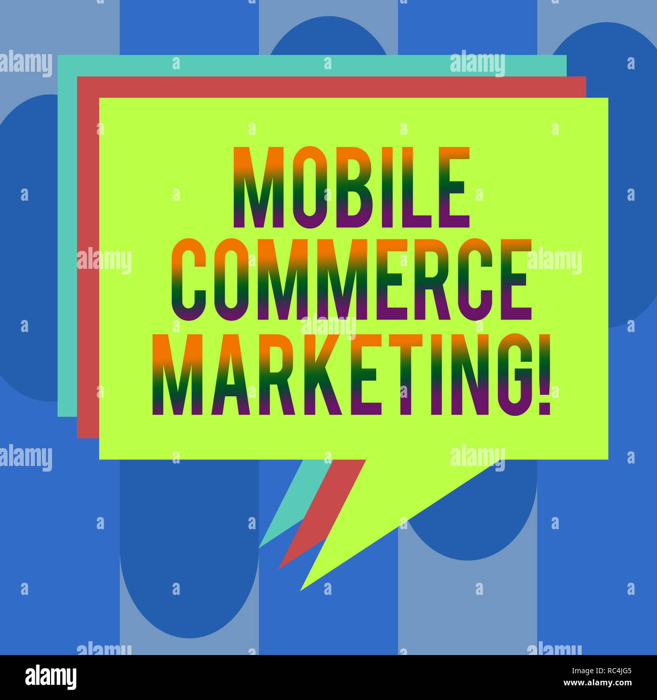 Handwriting text Mobile Commerce Marketing. Concept meaning Trading goods through wireless handheld devices Stack of Speech Bubble Different Color Bla Stock Photo