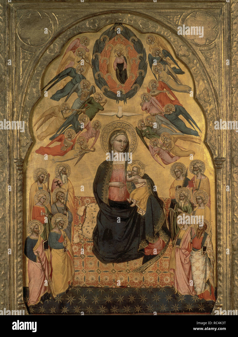 The Virgin of the Humility with the Holy Father, the Holy Spirit and the twelve Apostles, 1375-1380, by Cenni di Francesco di Ser Cenni. Stock Photo