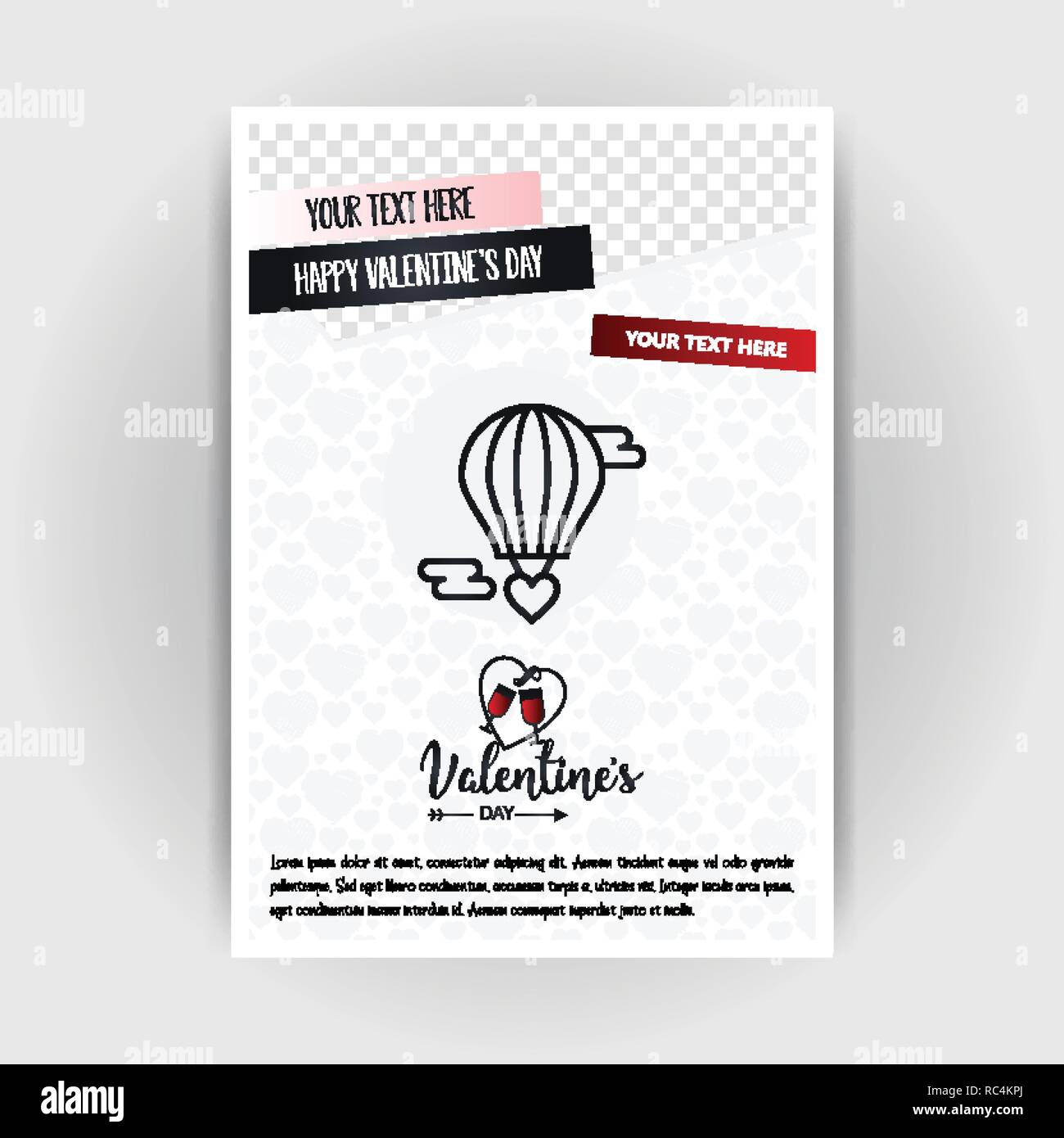 Valentine's Day Love Poster Template. Place for Images and text, vector illustration Stock Vector