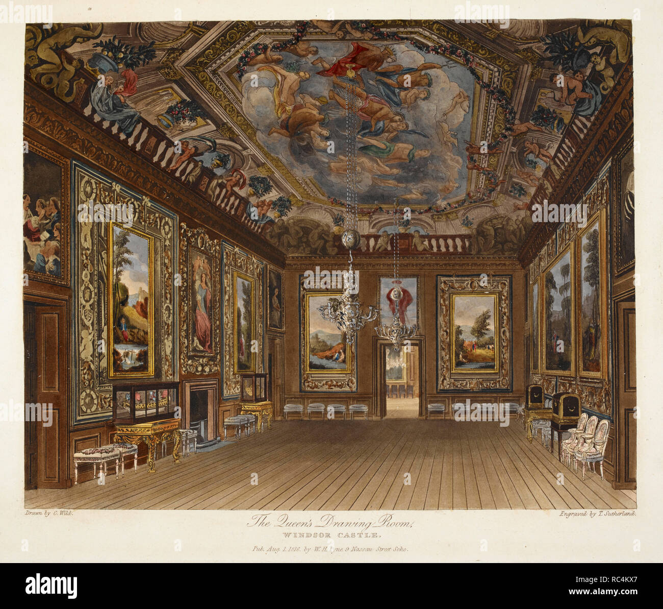 The Queen's drawing room. Windsor castle, Colour illustration / plate