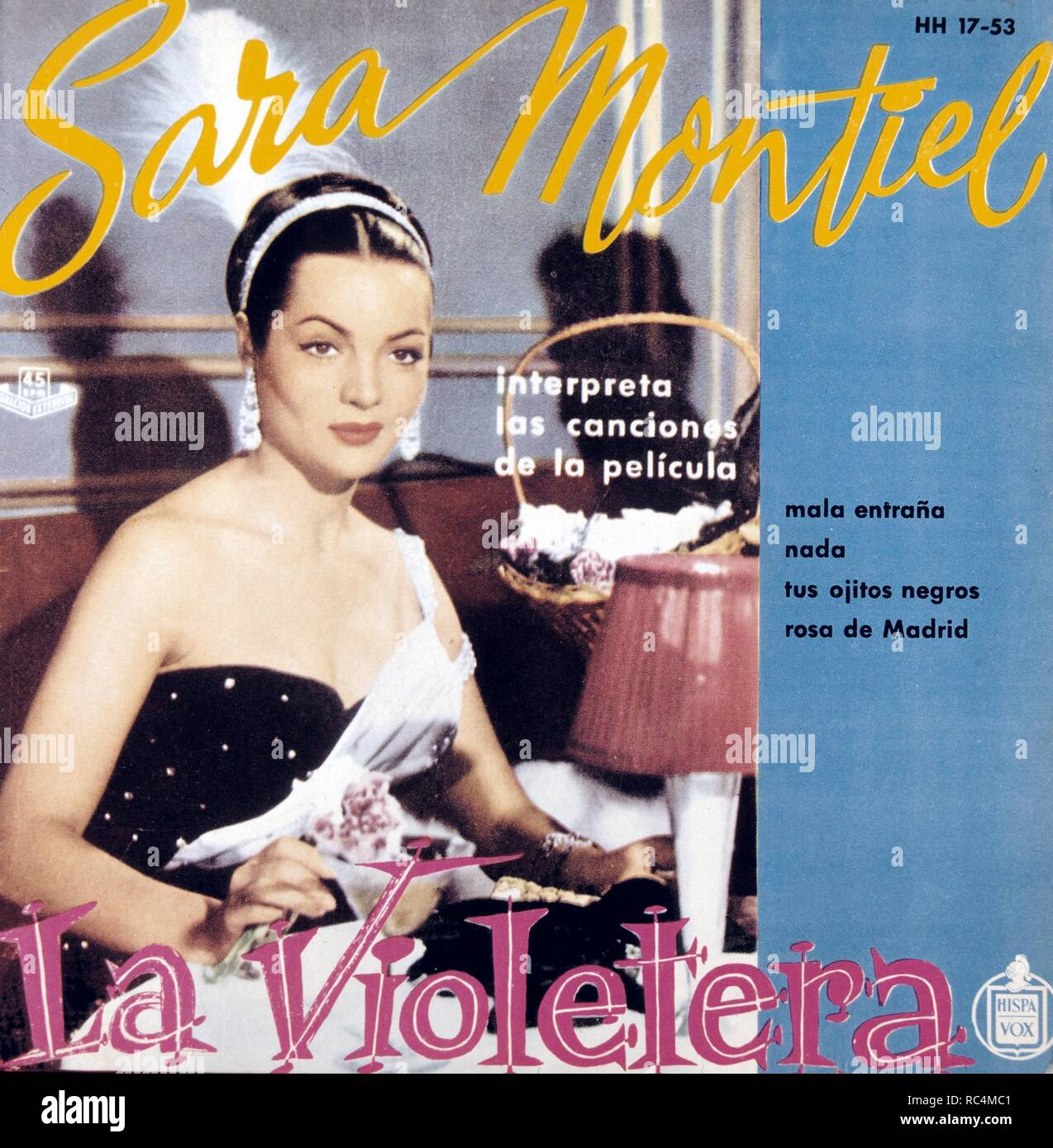 PORTADA DE DISCO HISPAVOX CON CANCIONES DE SU PELICULA " LA VIOLETERA ". SARA MONTIEL Stock