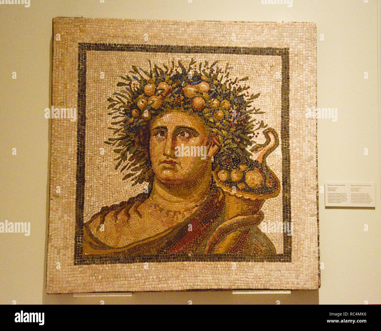 Mosaico del Genio del Año, Museo Arqueológico Nacional. Stock Photo