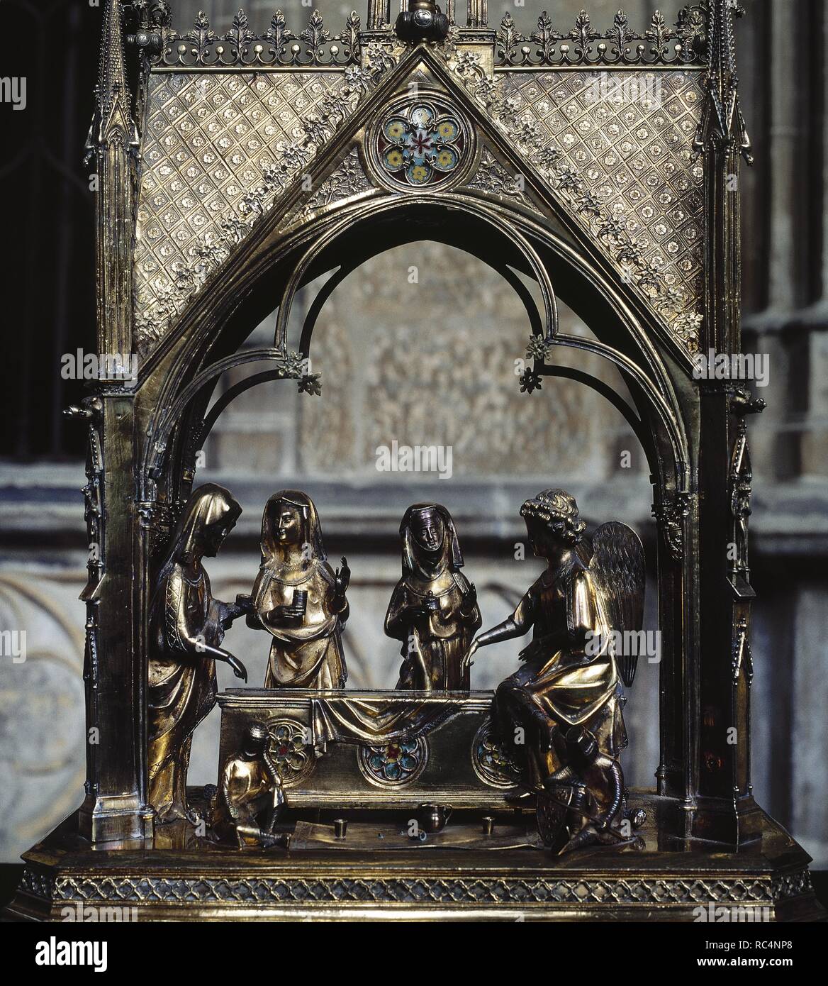 Gothic Holy Sepulcher reliquary.  French silversmith piece, 1284-1305. Cathedral of Pamplona. Navarre. Spain. Stock Photo