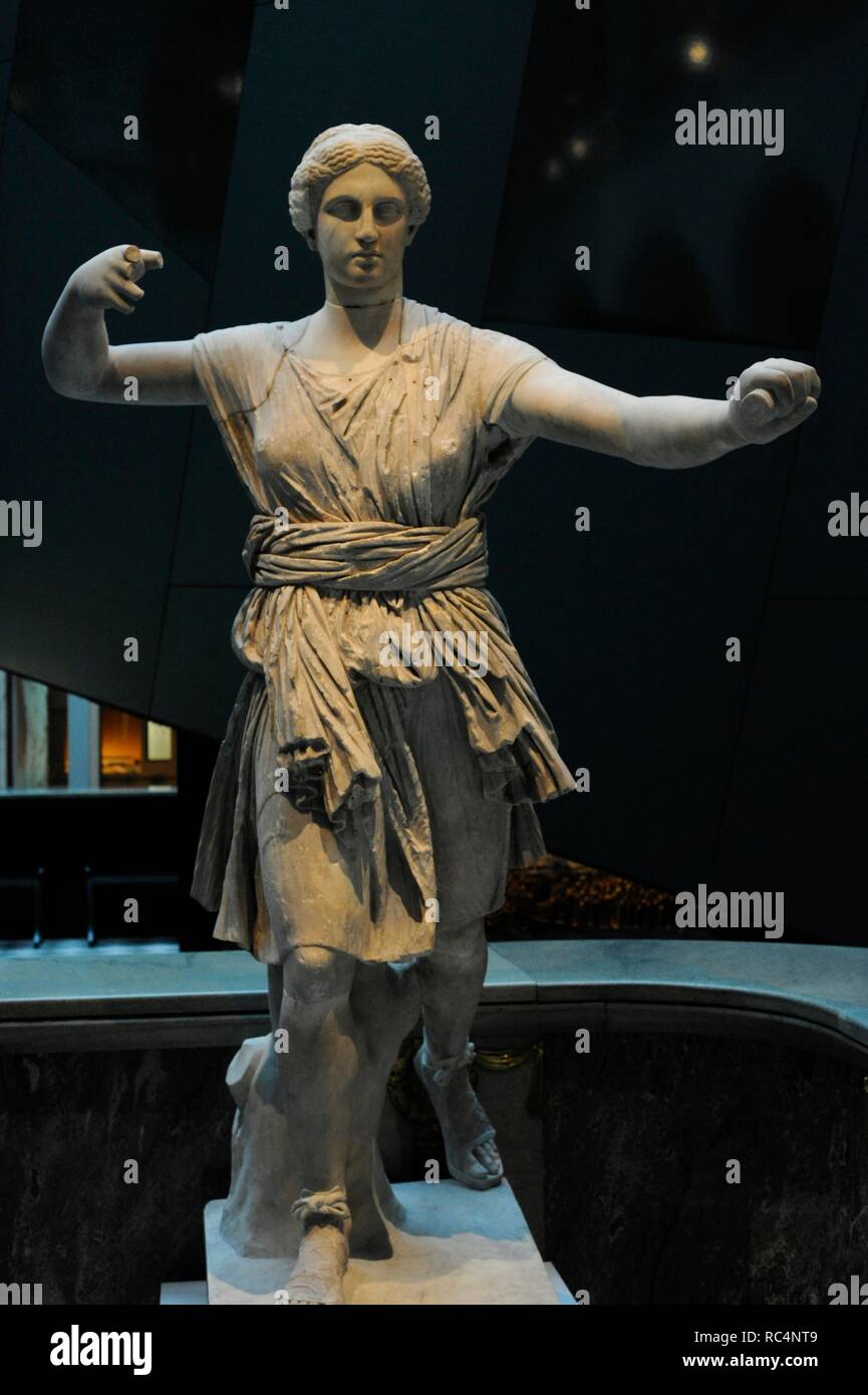 Statue of Goddess Artemis in the action of shooting her bow. Roman