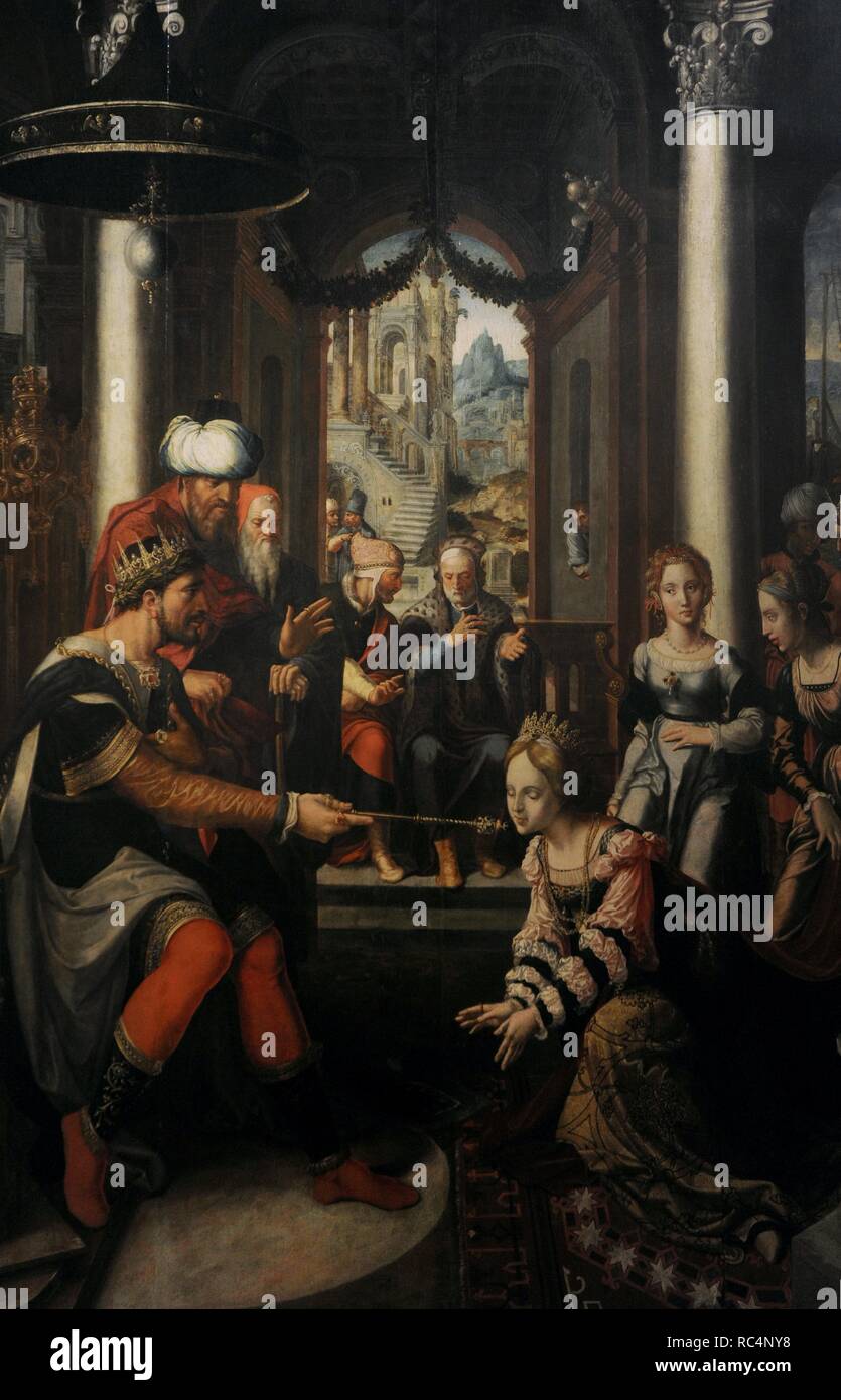 Jan Swart van Groningen (ca.1500-ca.1560). Dutch painter. Esther before King Ahasuerus, ca.1530-1535. National Gallery. Prague. Czech Republic. Stock Photo