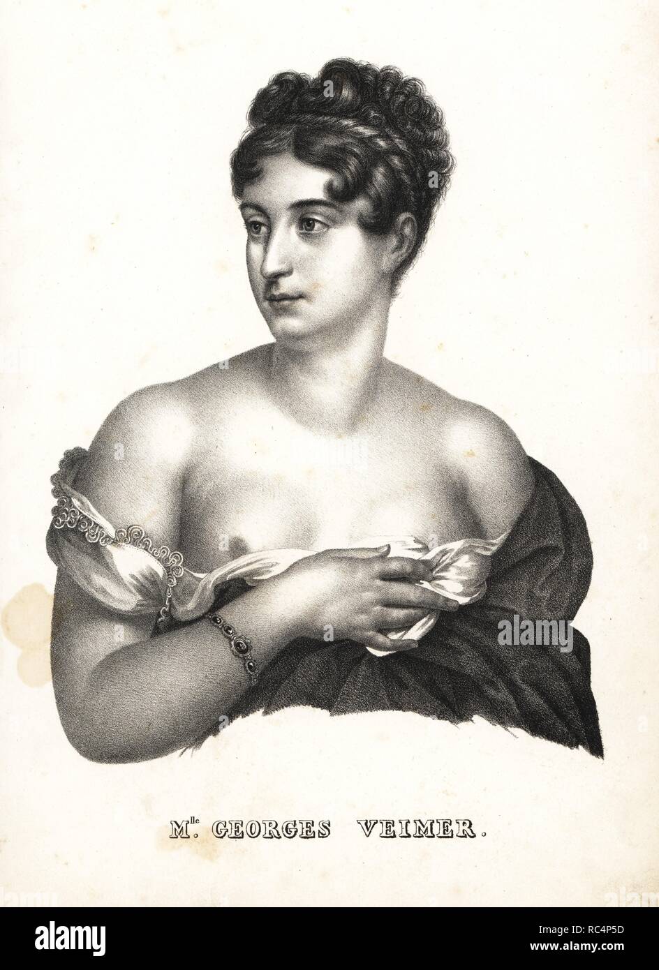 Mlle. Marguerite Georges or Marguerite-Josephine Veimer, French actress famous for her affair with Napoleon. After a painting by Francois Gerard. Lithograph by Karl Joseph Brodtmann from Heinrich Rudolf Schinz's Illustrated Natural History of Men and Animals, 1836. Stock Photo