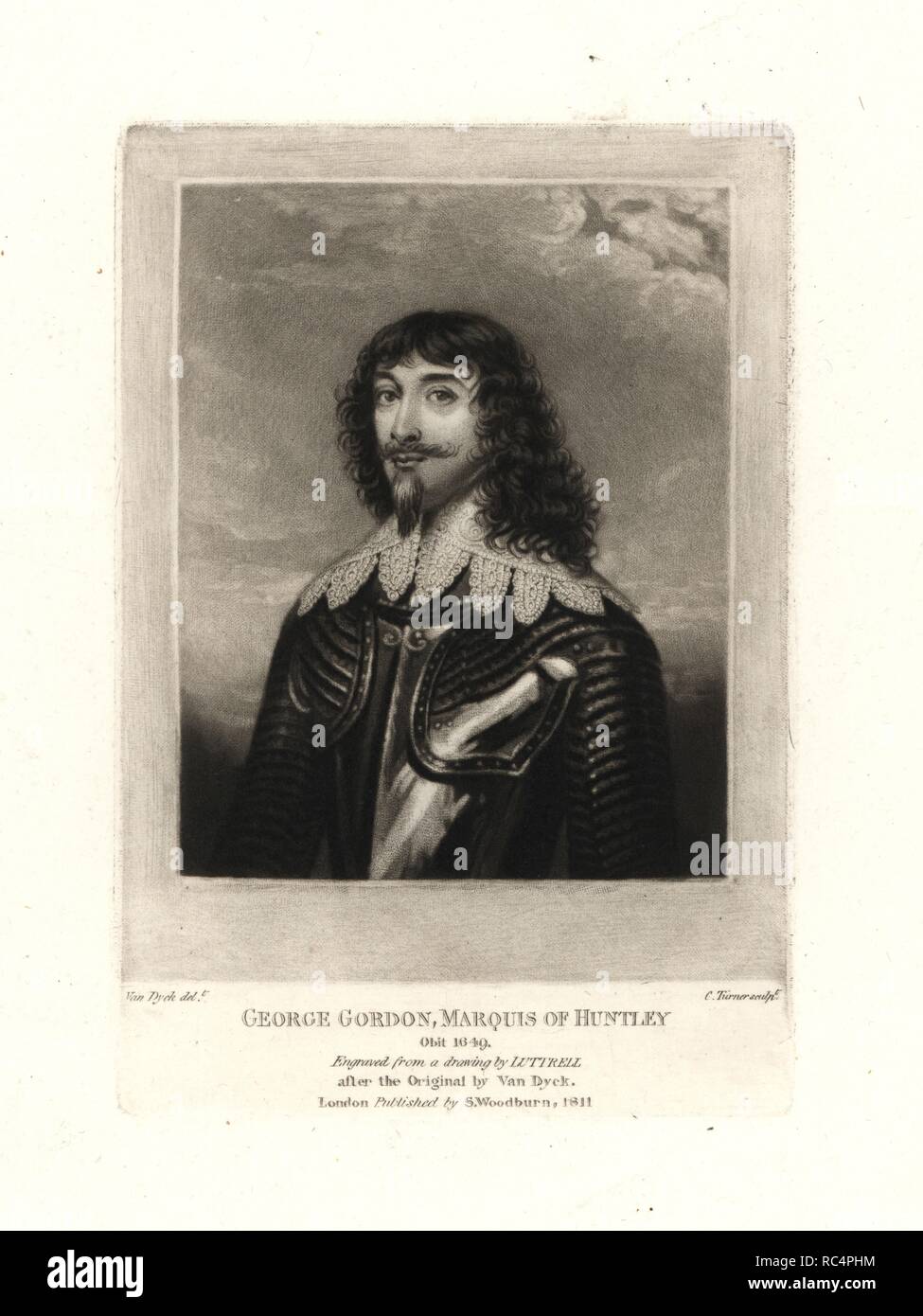 George Gordon, 2nd Marquess of Huntly, died 1649. Copperplate mezzotint by Charles Turner after an original painting by Anthony van Dyck from Samuel Woodburn's Portraits of Characters Illustrious in British History, London, 1811. Stock Photo