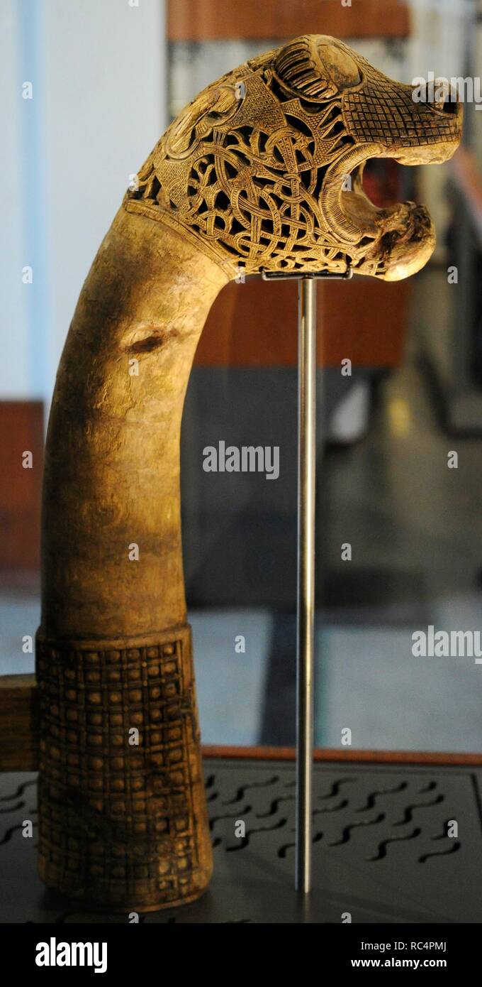 Animalhead post carved in wood. Found in the Tomb of the Boat of